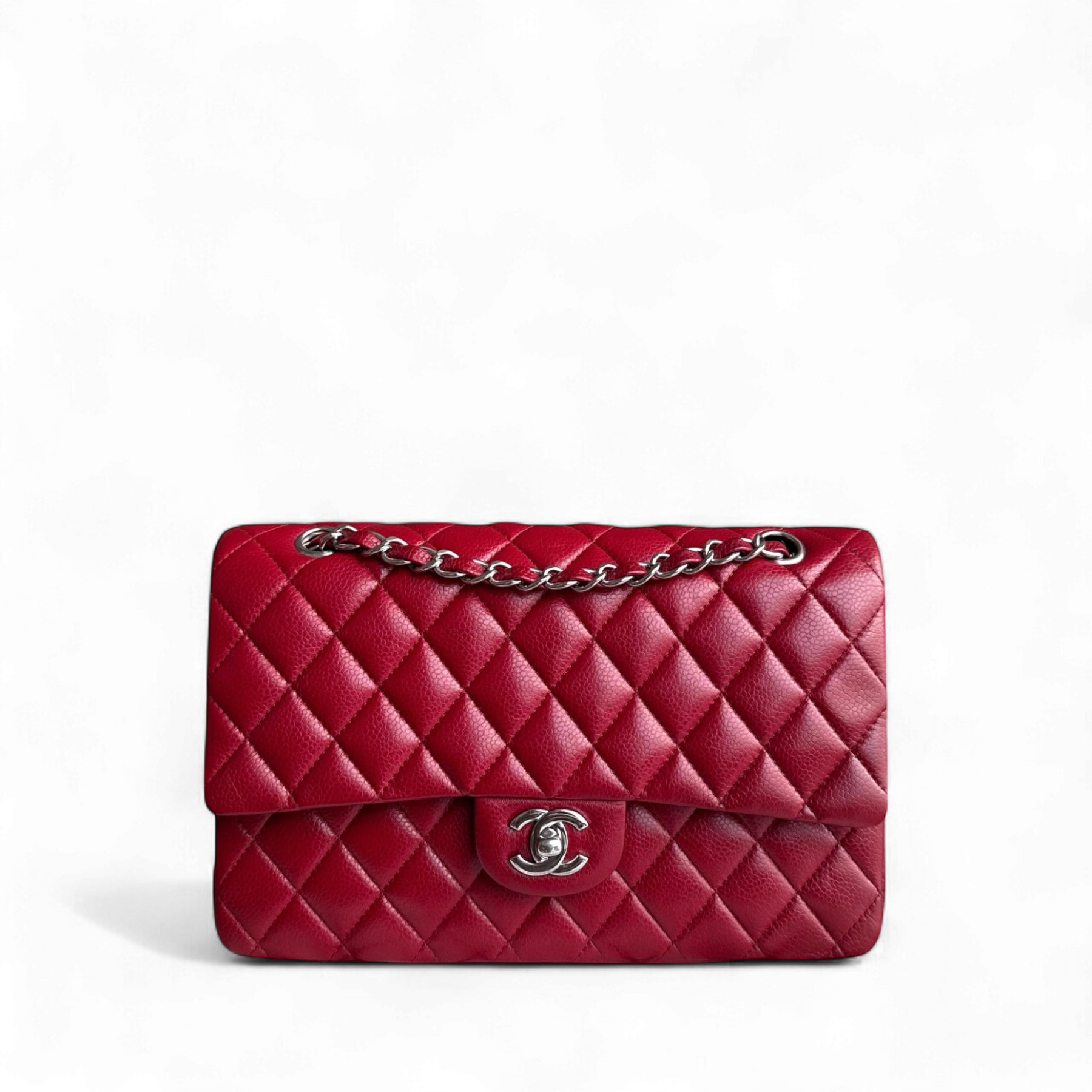 Chanel Classic Flap Medium - Caviar 25CM Quilted Grained Calfskin Red Silver Hardware Series 16