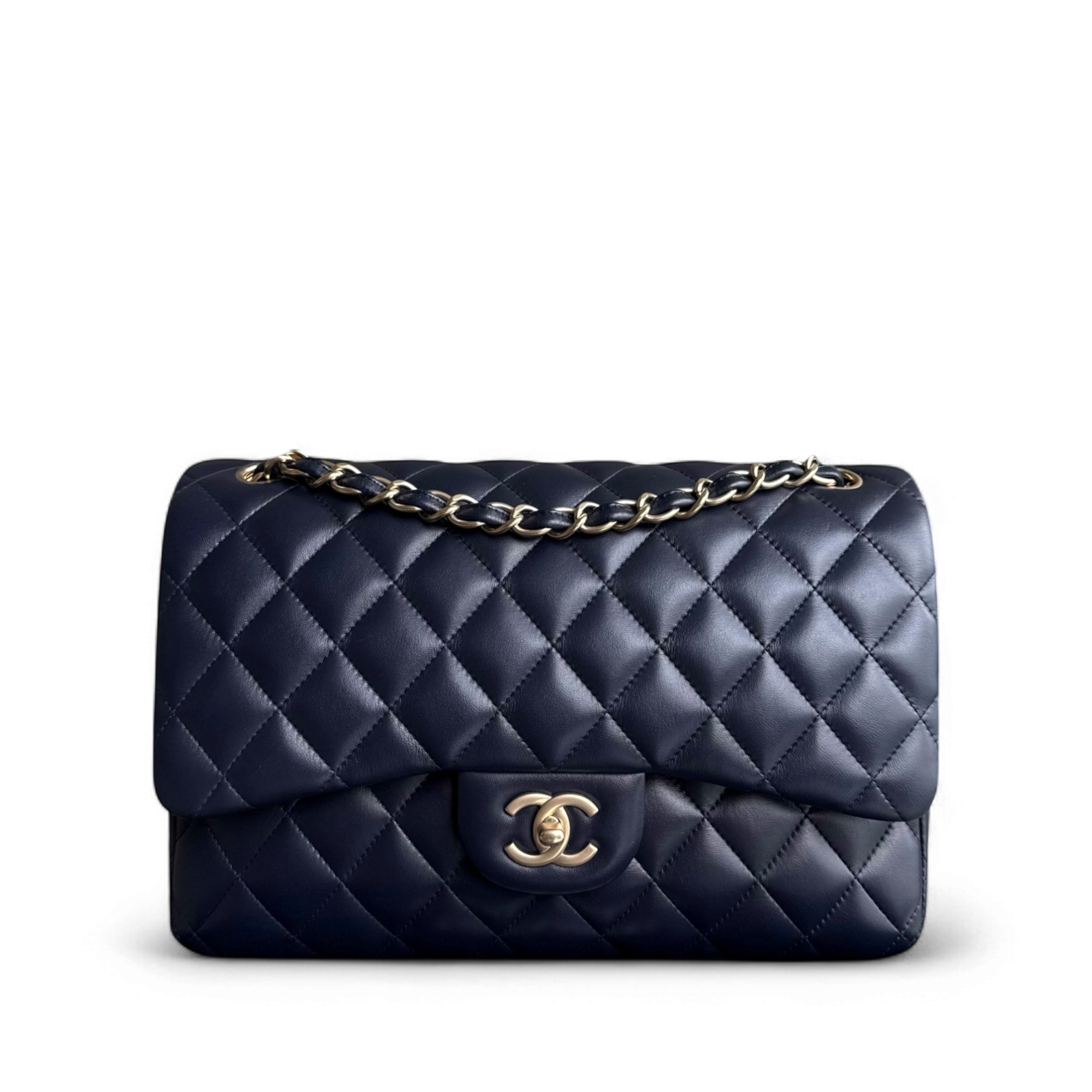 Chanel Classic Flap Jumbo - Double Flap 30CM Quilted Lambskin Dark Blue Gold Hardware Series 20