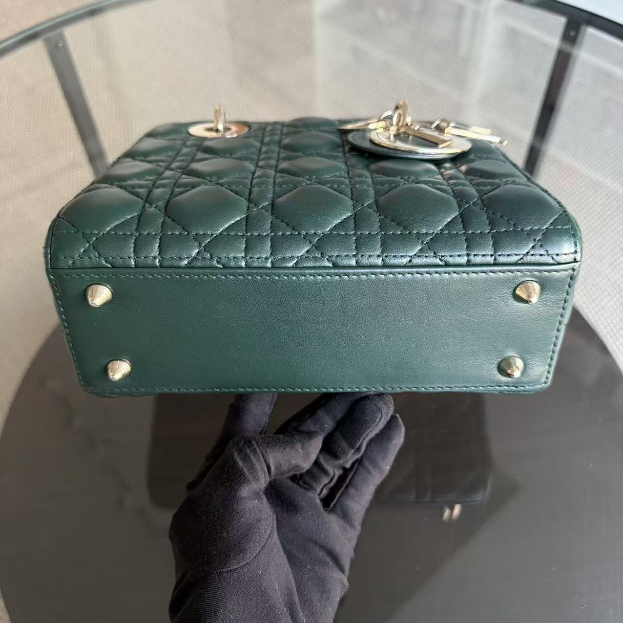 Dior Lady Small - Cannage Lambskin Dark Green Gold hardware