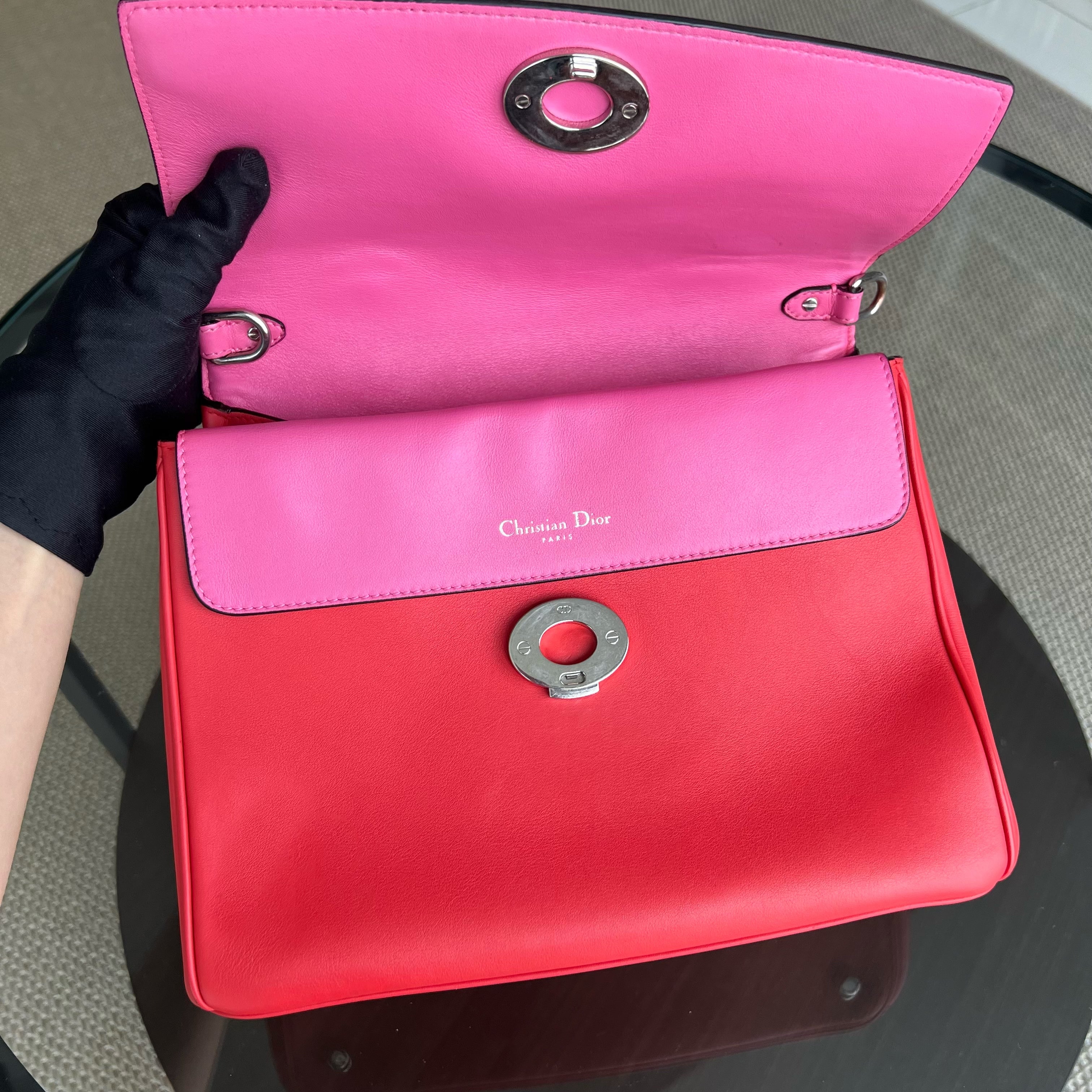 Dior Be Dior Medium Smooth Calfskin Red Hot Pink Silver Hardware - Luxury Evermore