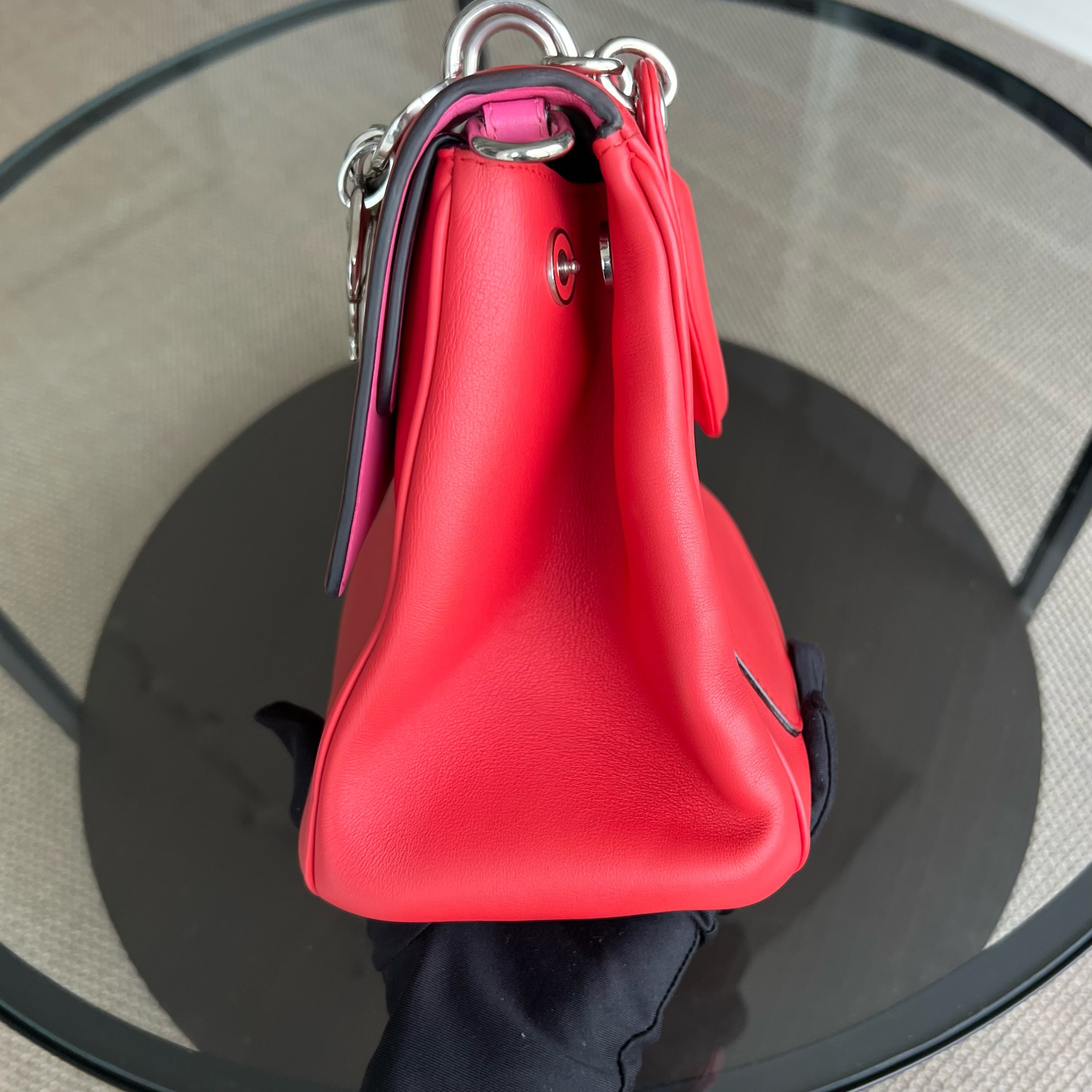 Dior Be Dior Medium Smooth Calfskin Red Hot Pink Silver Hardware - Luxury Evermore