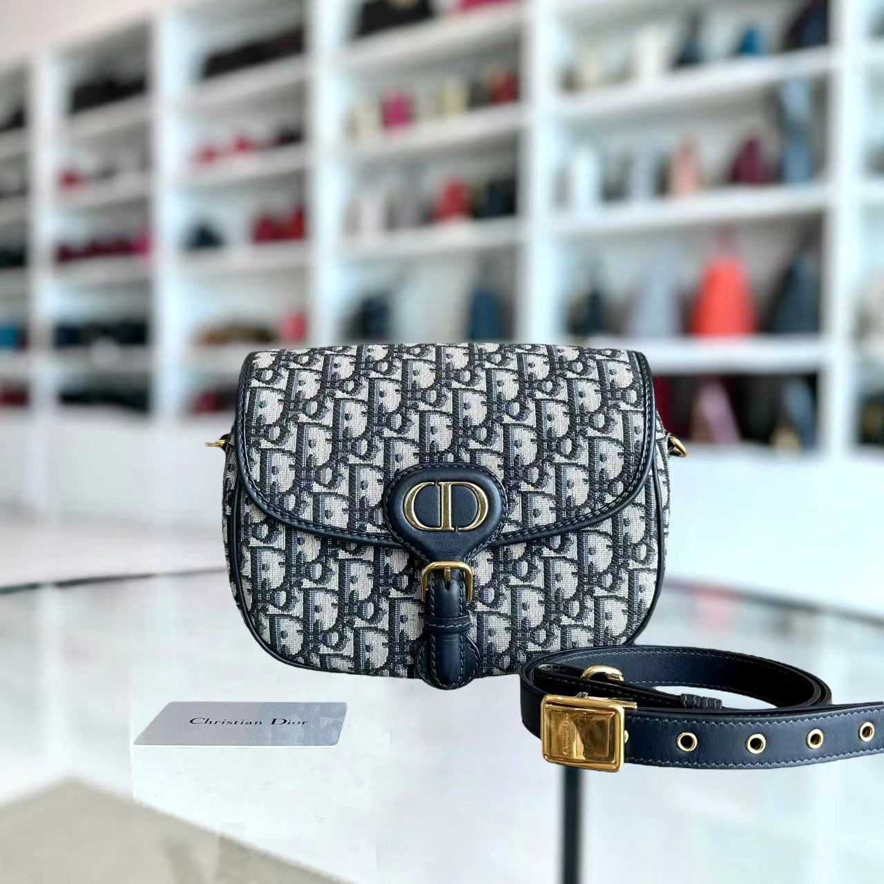 Dior Bobby Medium Oblique Monogram Canvas Dark Blue Golden Hardware - Luxury Evermore