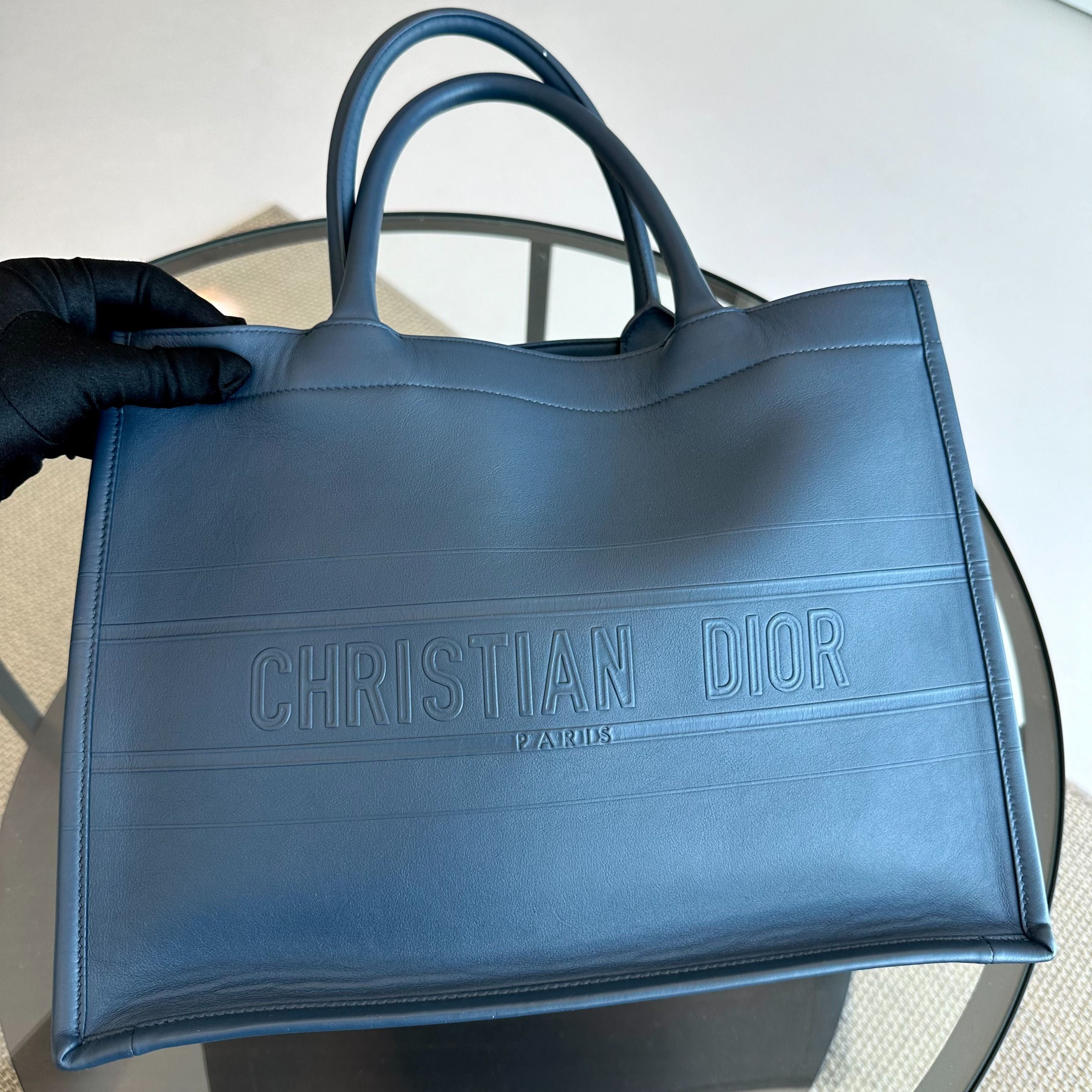 Dior Book Tote Medium Smooth Calfskin Dark Blue - Luxury Evermore