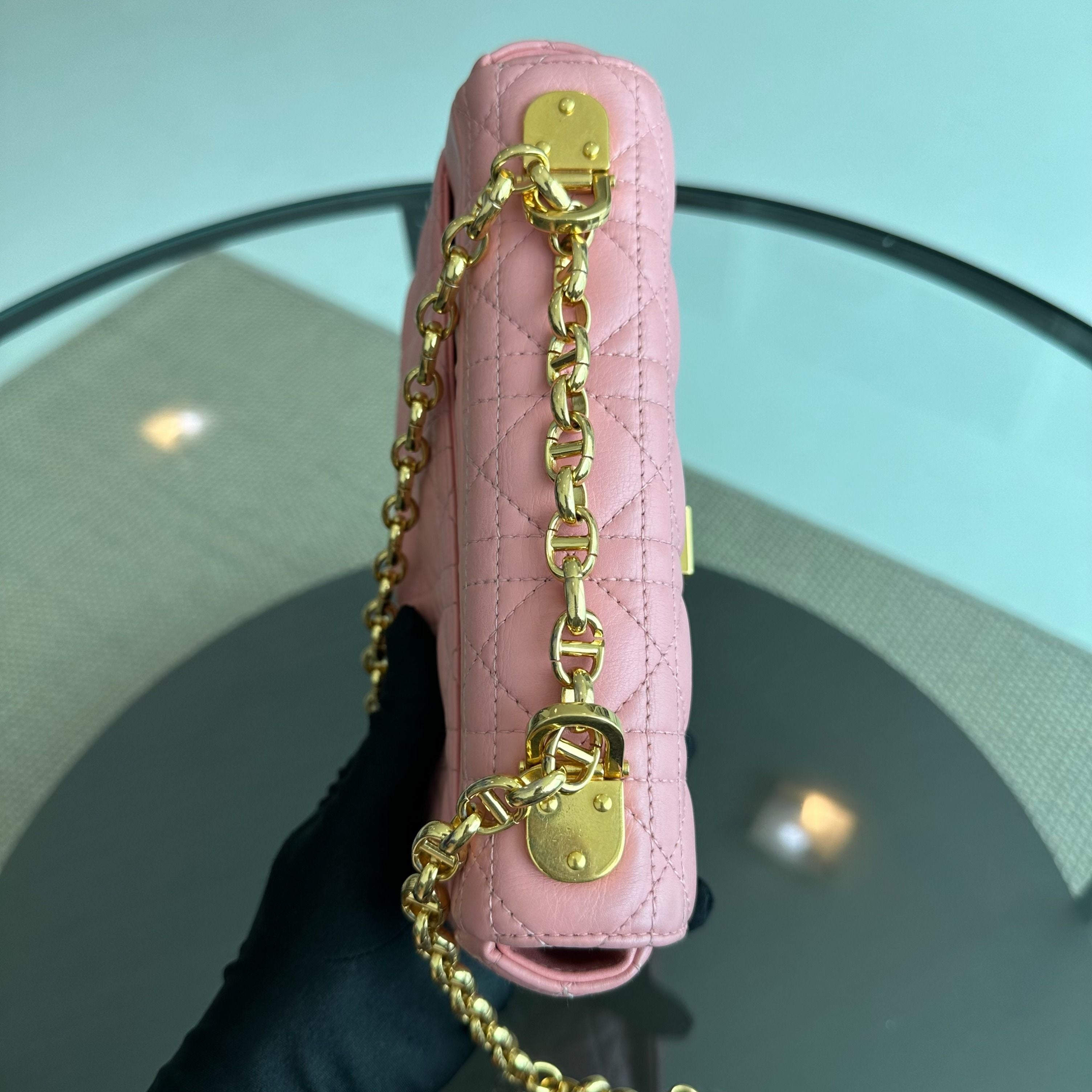 Dior Caro Small Cannage Flap Bag Light Pink Calfskin GHW - Luxury Evermore