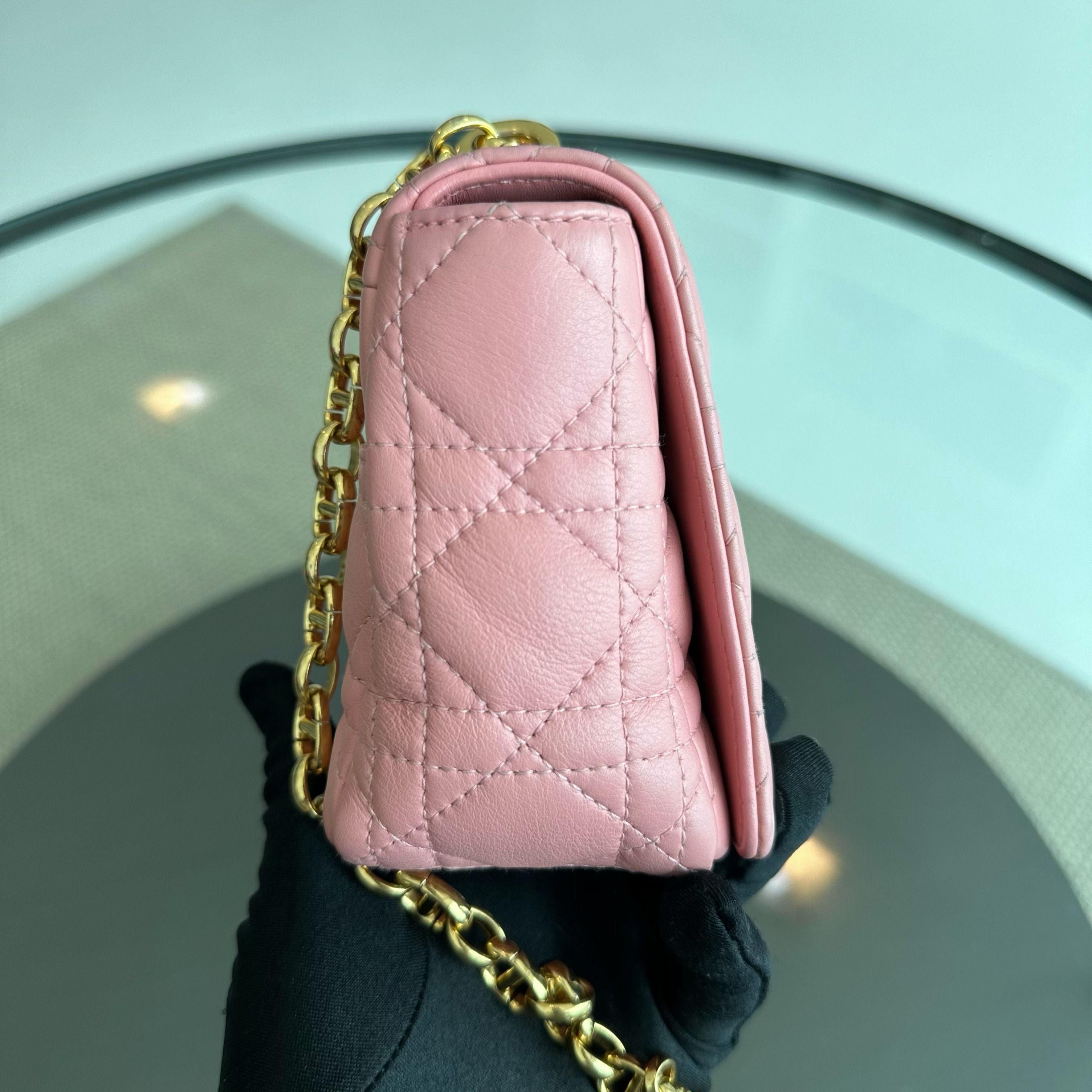 Dior Caro Small Cannage Flap Bag Light Pink Calfskin GHW - Luxury Evermore