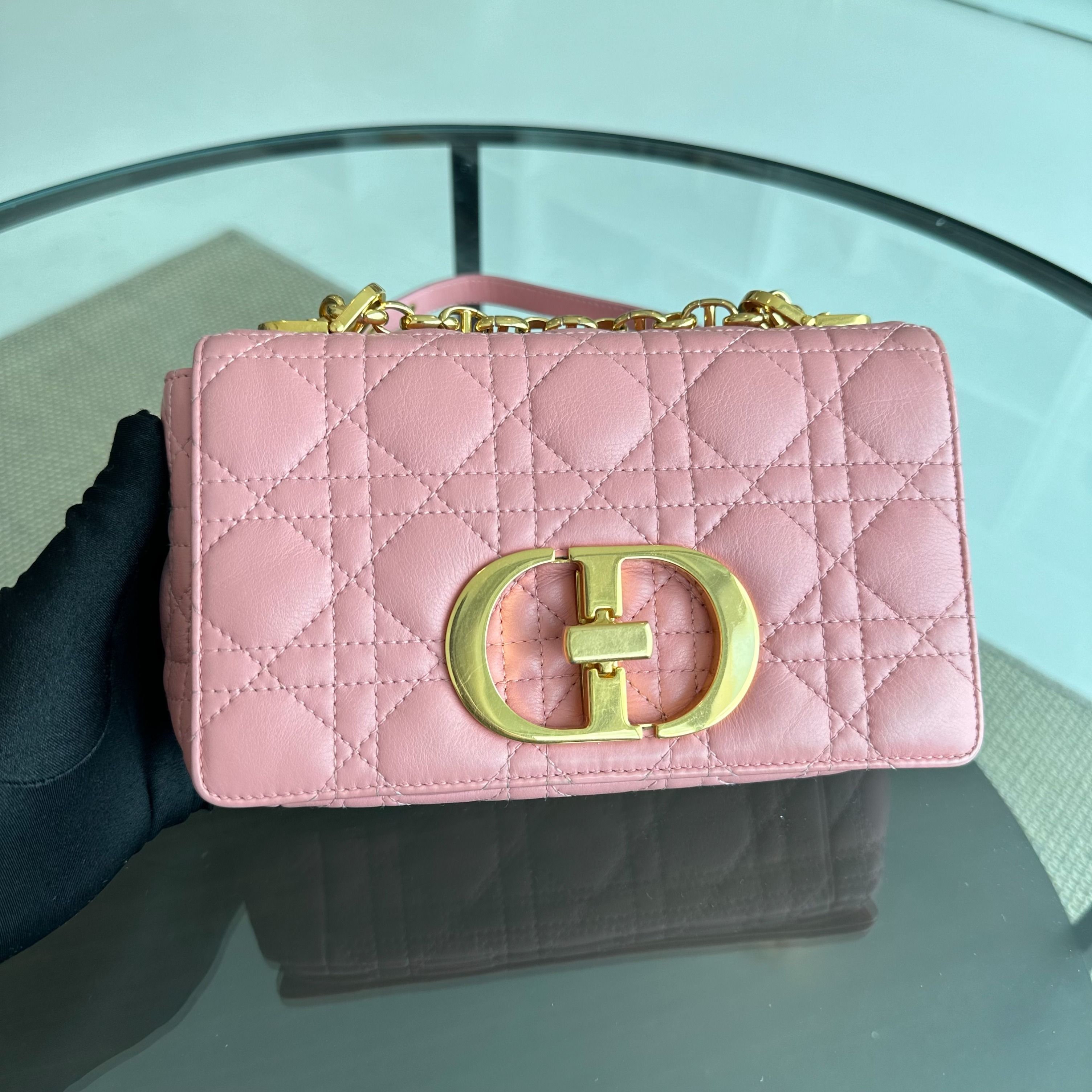 Dior Caro Small Cannage Flap Bag Light Pink Calfskin GHW - Luxury Evermore