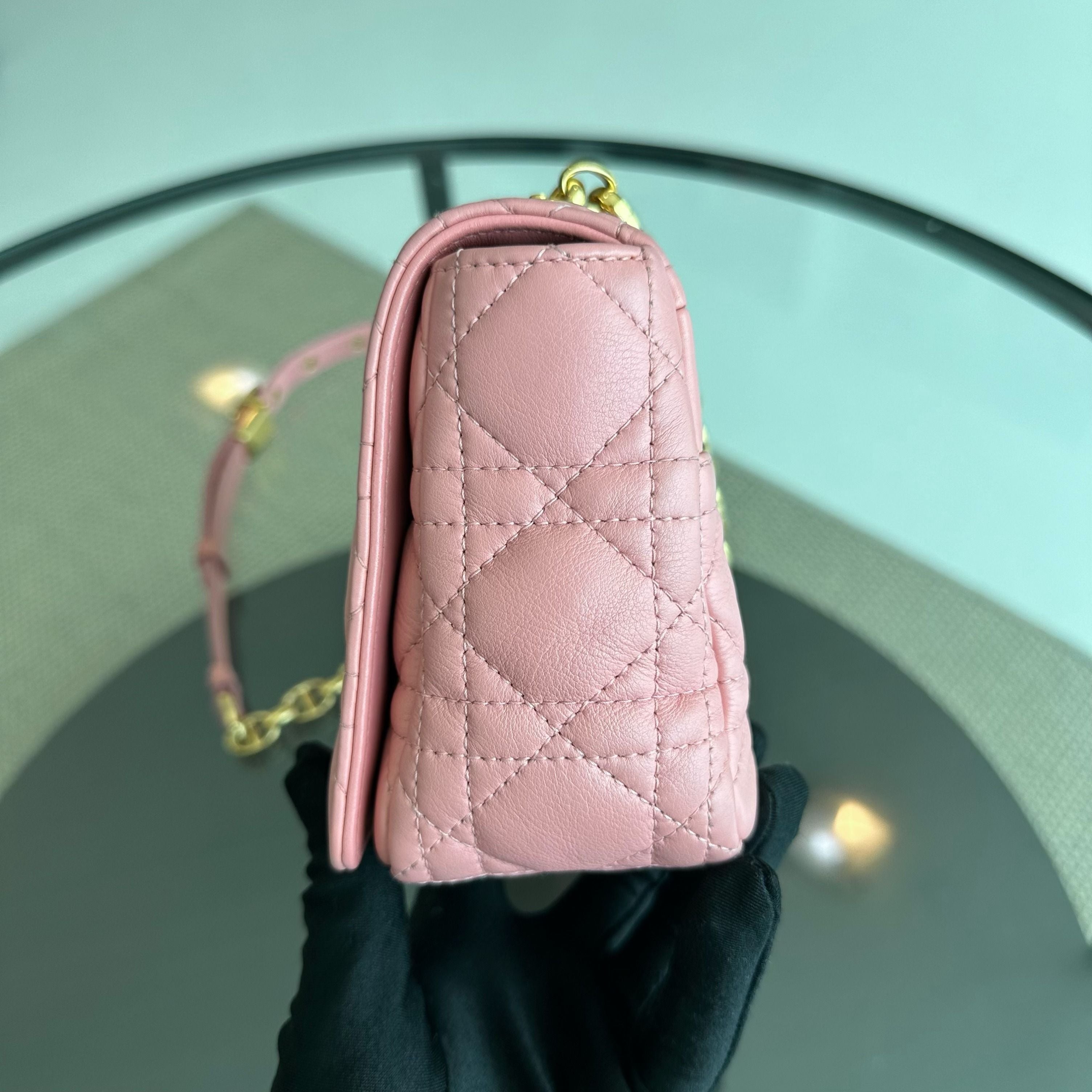 Dior Caro Small Cannage Flap Bag Light Pink Calfskin GHW - Luxury Evermore
