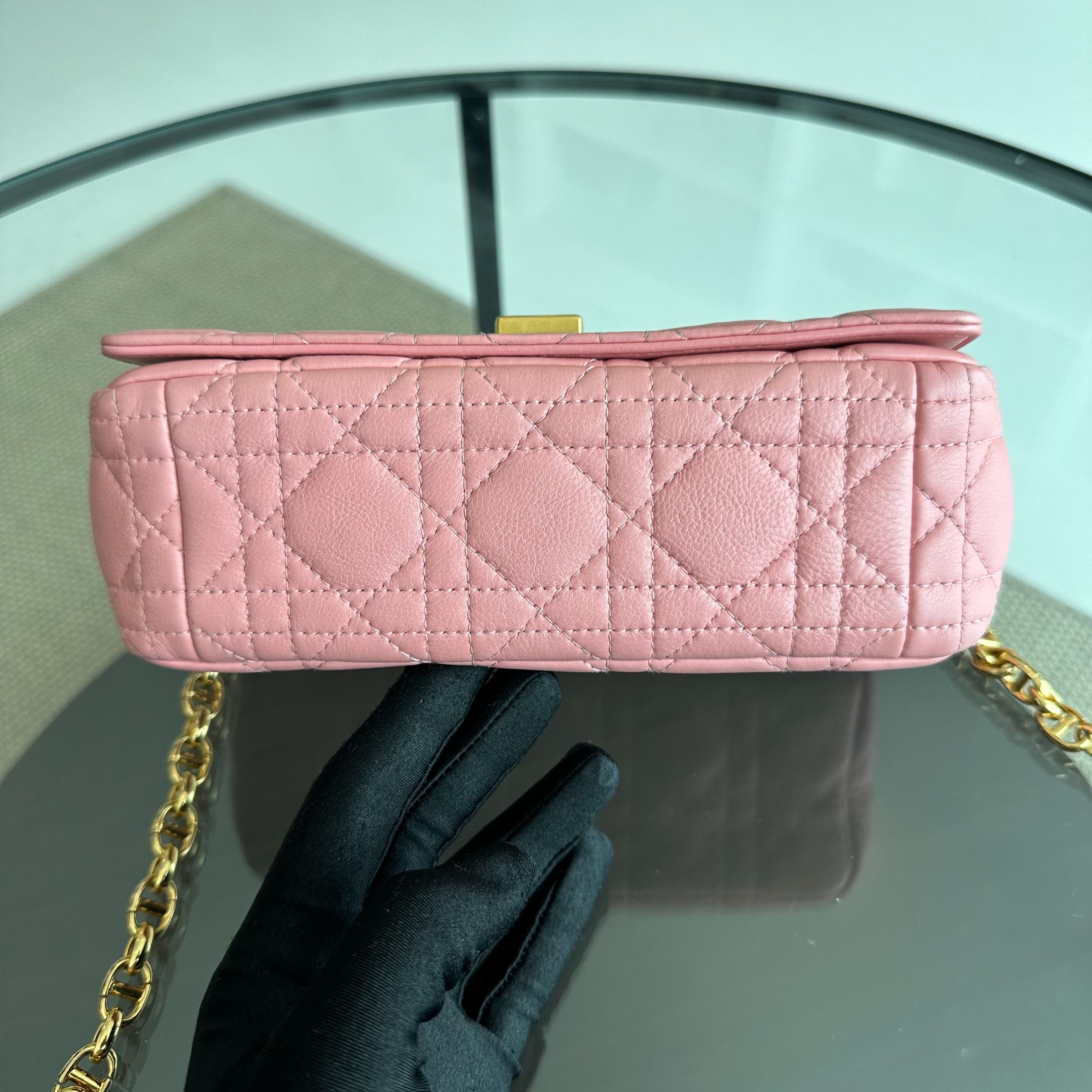Dior Caro Small Cannage Flap Bag Light Pink Calfskin GHW - Luxury Evermore