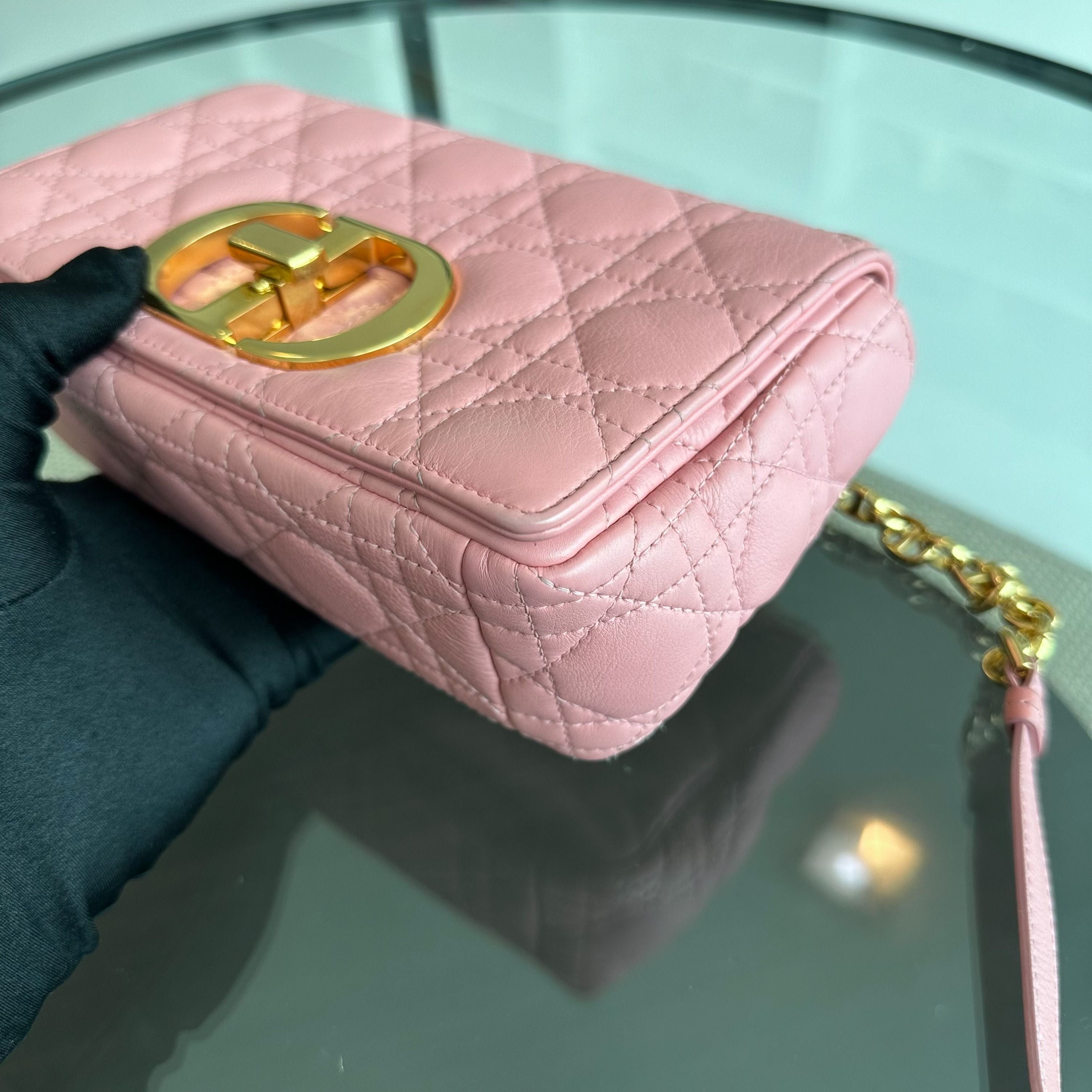 Dior Caro Small Cannage Flap Bag Light Pink Calfskin GHW - Luxury Evermore
