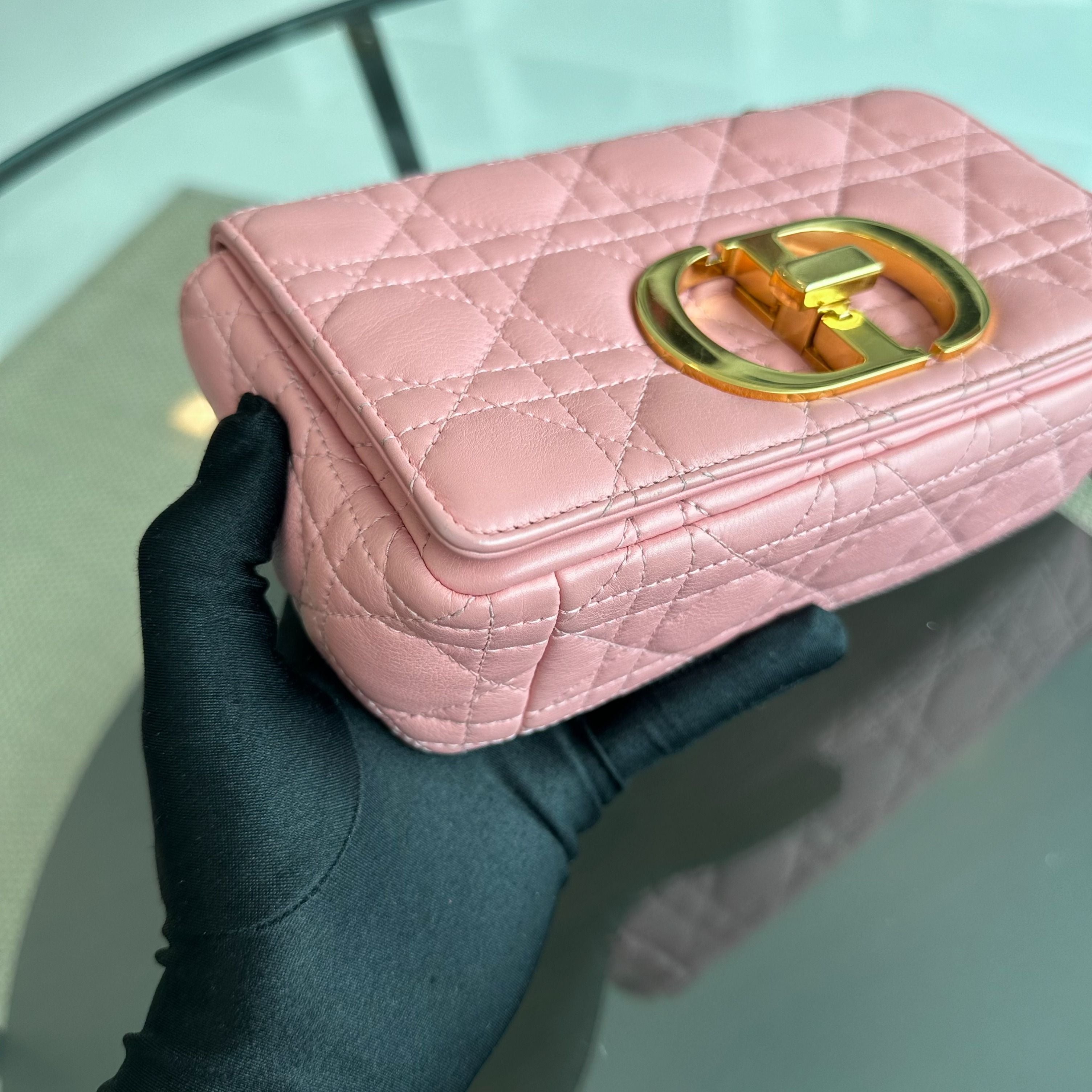 Dior Caro Small Cannage Flap Bag Light Pink Calfskin GHW - Luxury Evermore