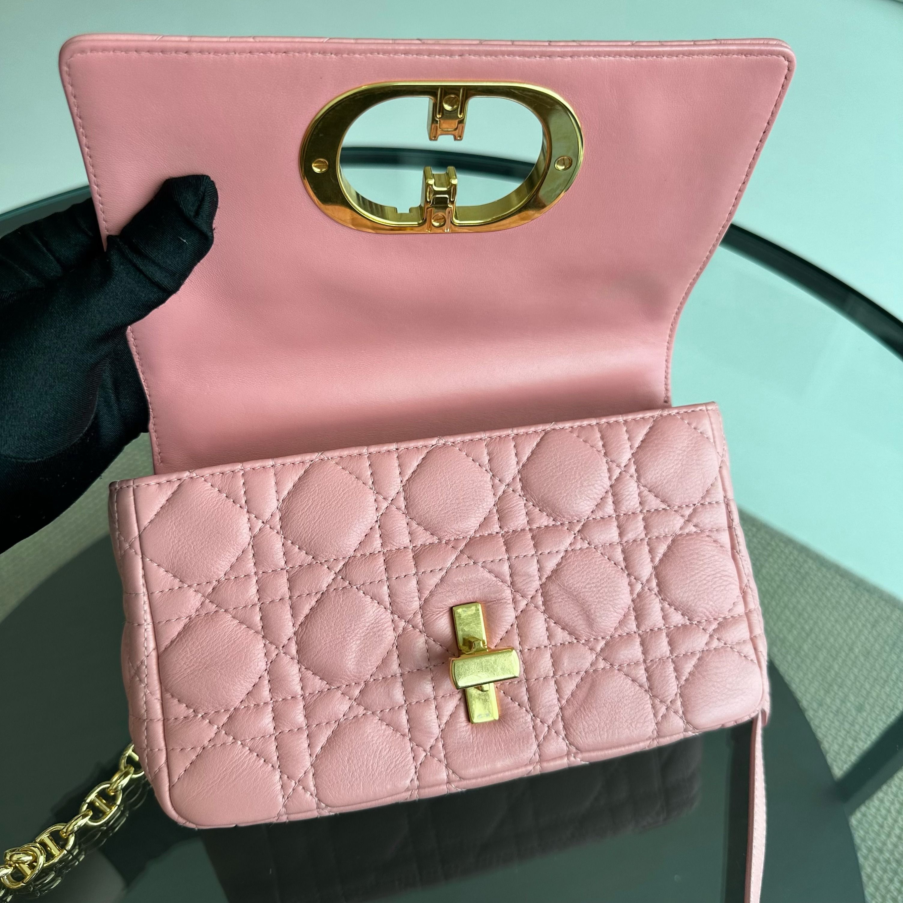 Dior Caro Small Cannage Flap Bag Light Pink Calfskin GHW - Luxury Evermore