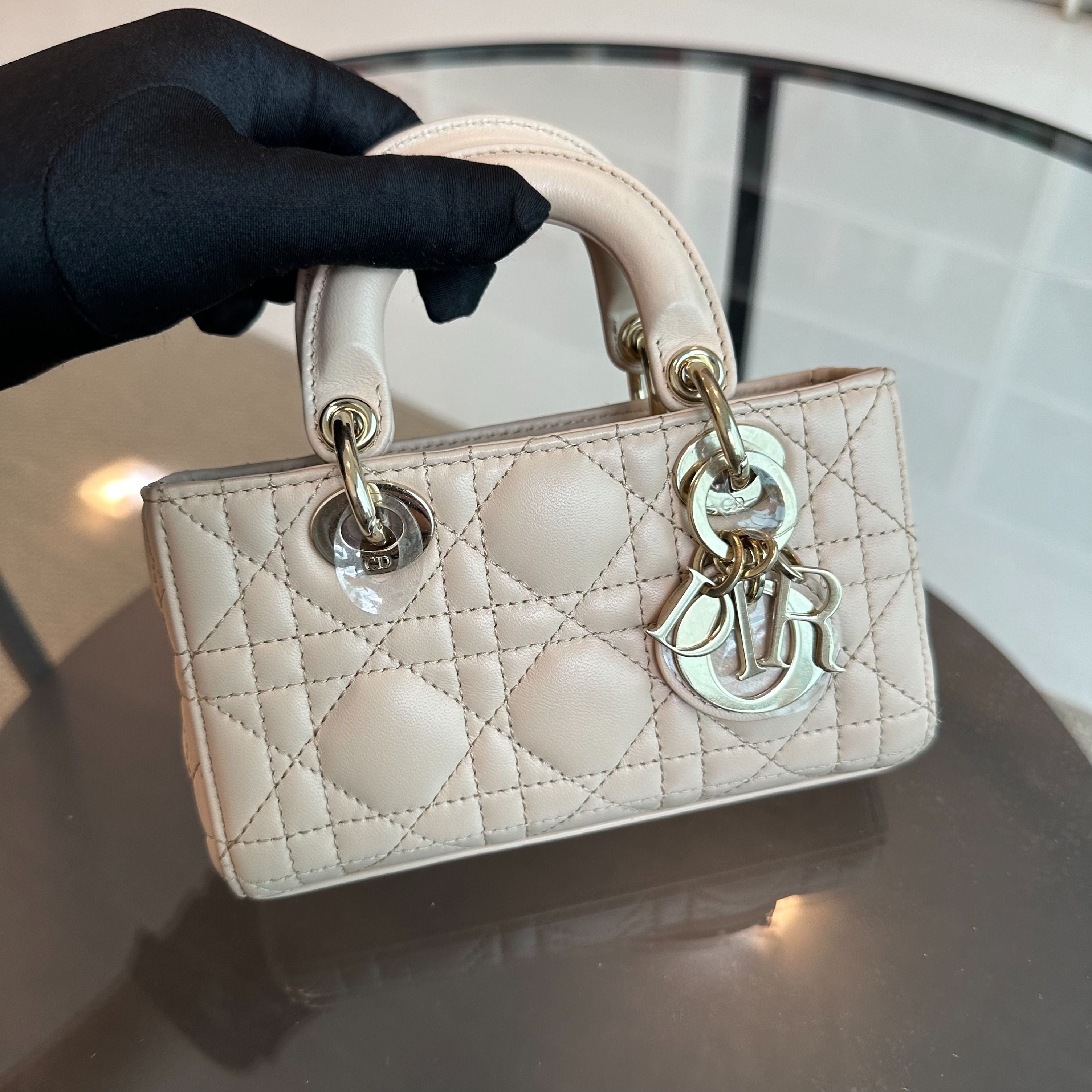 Dior D-Joy Mini Beige Lambskin GHW D Joy - Luxury Evermore