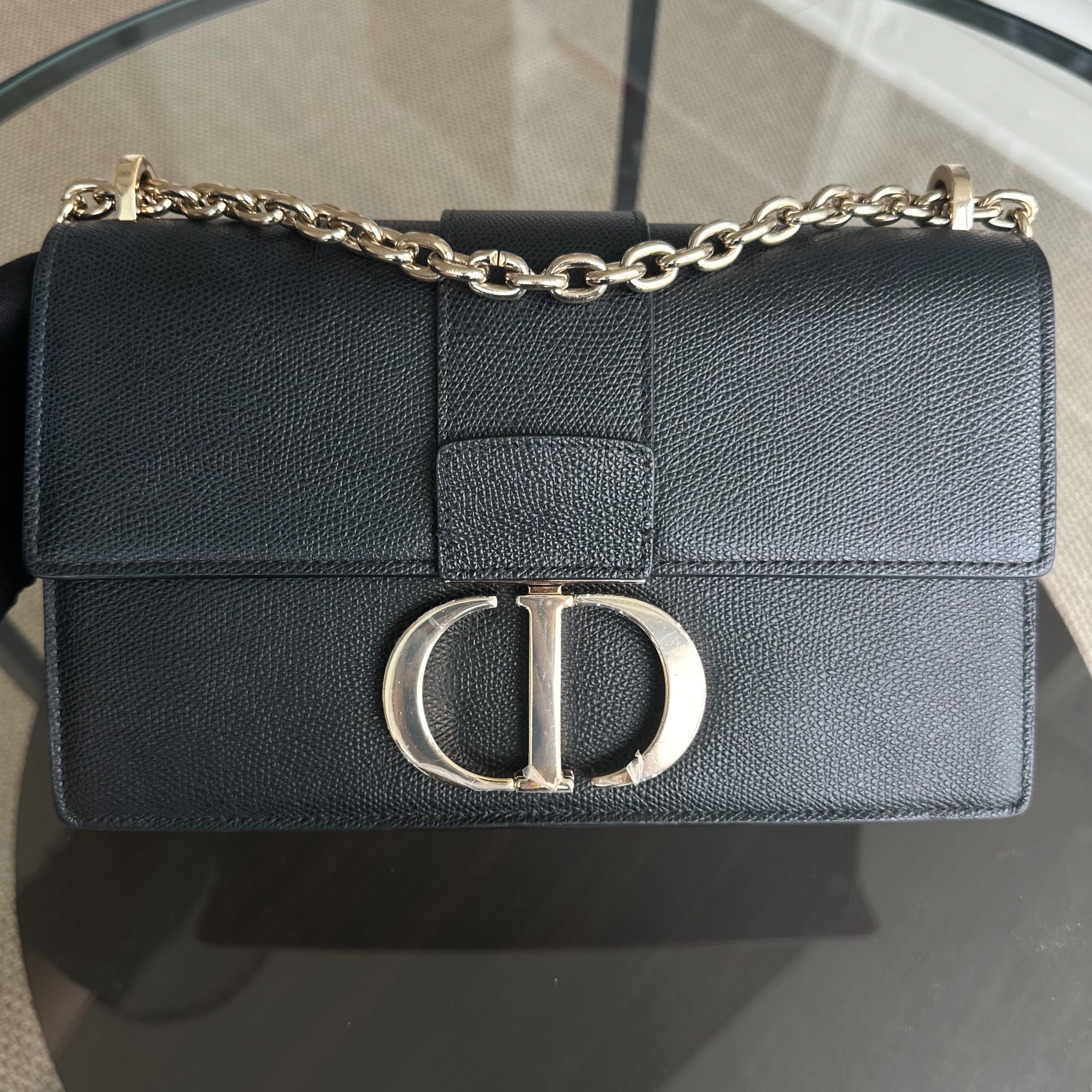 Dior East West Montaigne 30 Grained Calfskin Black LGHW - Luxury Evermore