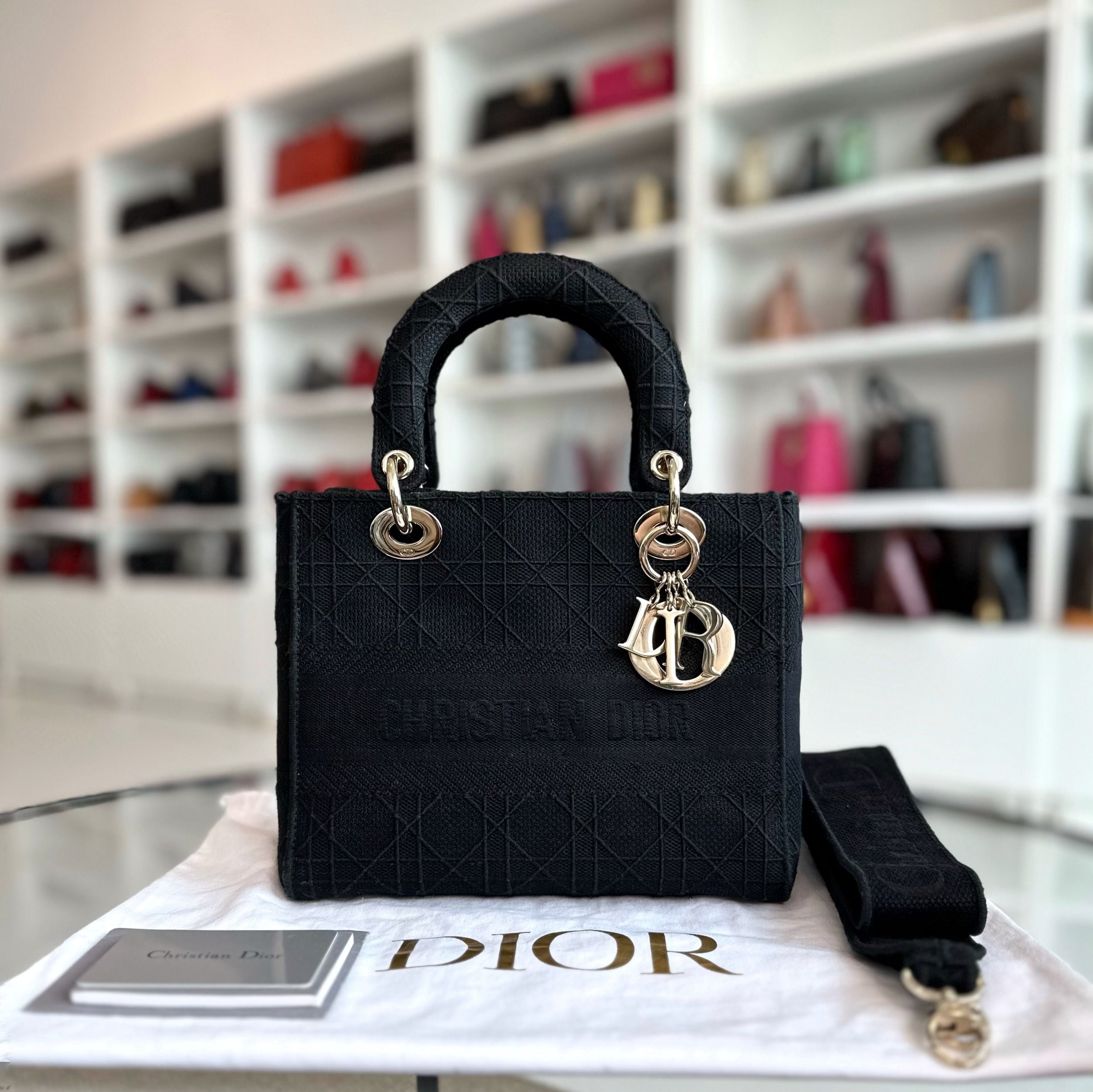 Dior Lady D-Lite Black Cannage Embroidery D Lite Cross Body GHW - Luxury Evermore