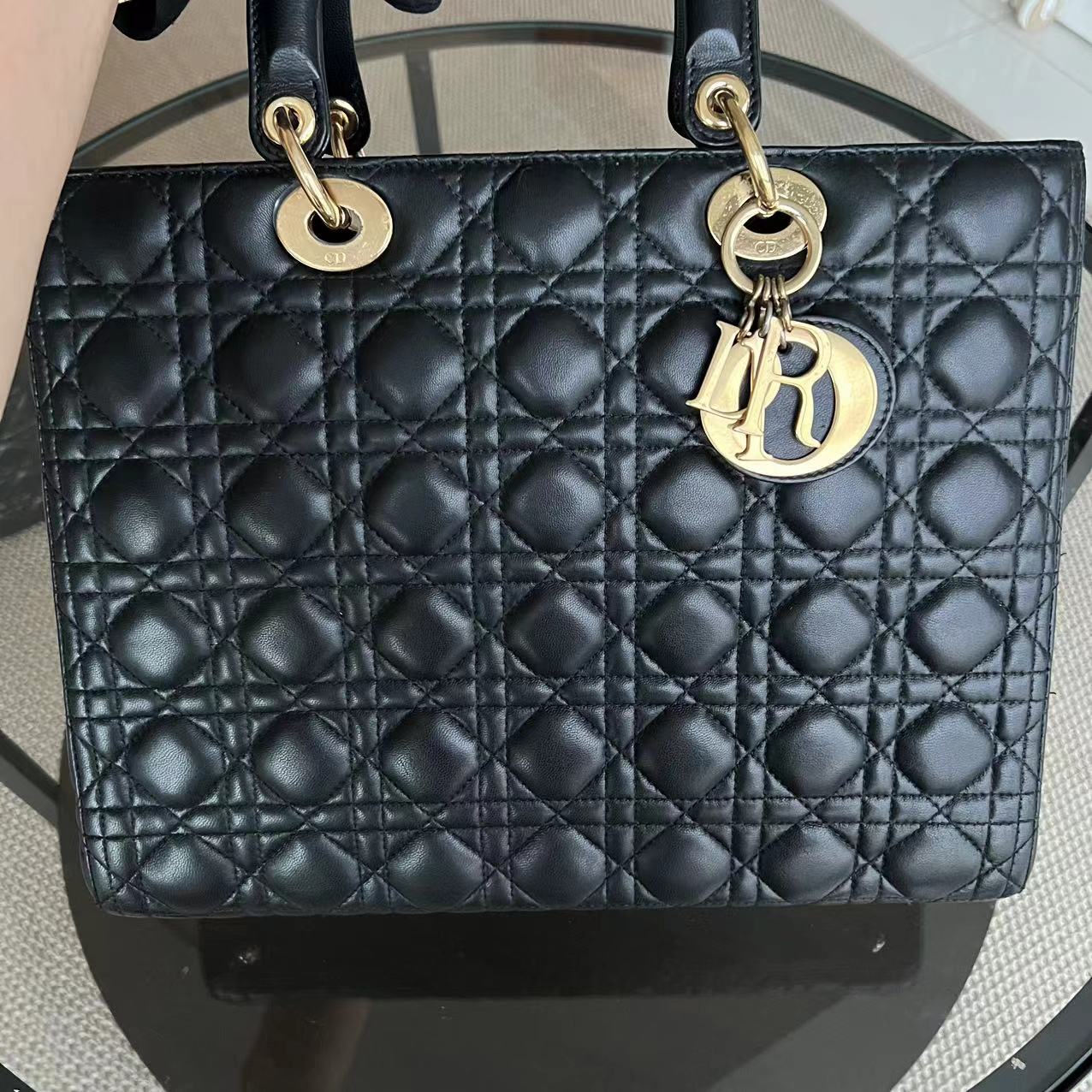 Dior Lady Large Cannage Lambskin Black Golden Hardware - Luxury Evermore