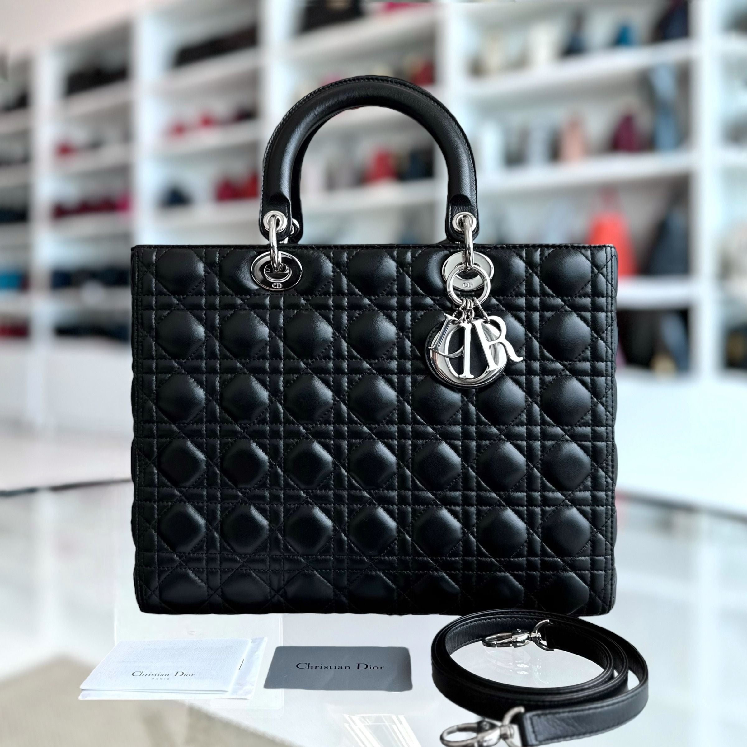 Dior Lady Large Cannage Lambskin Black SHW - Luxury Evermore