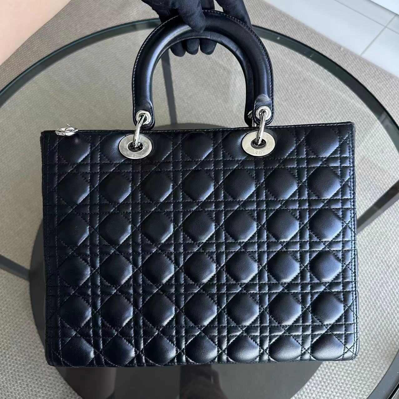 Dior Lady Large Cannage Lambskin Tote Black SHW - Luxury Evermore