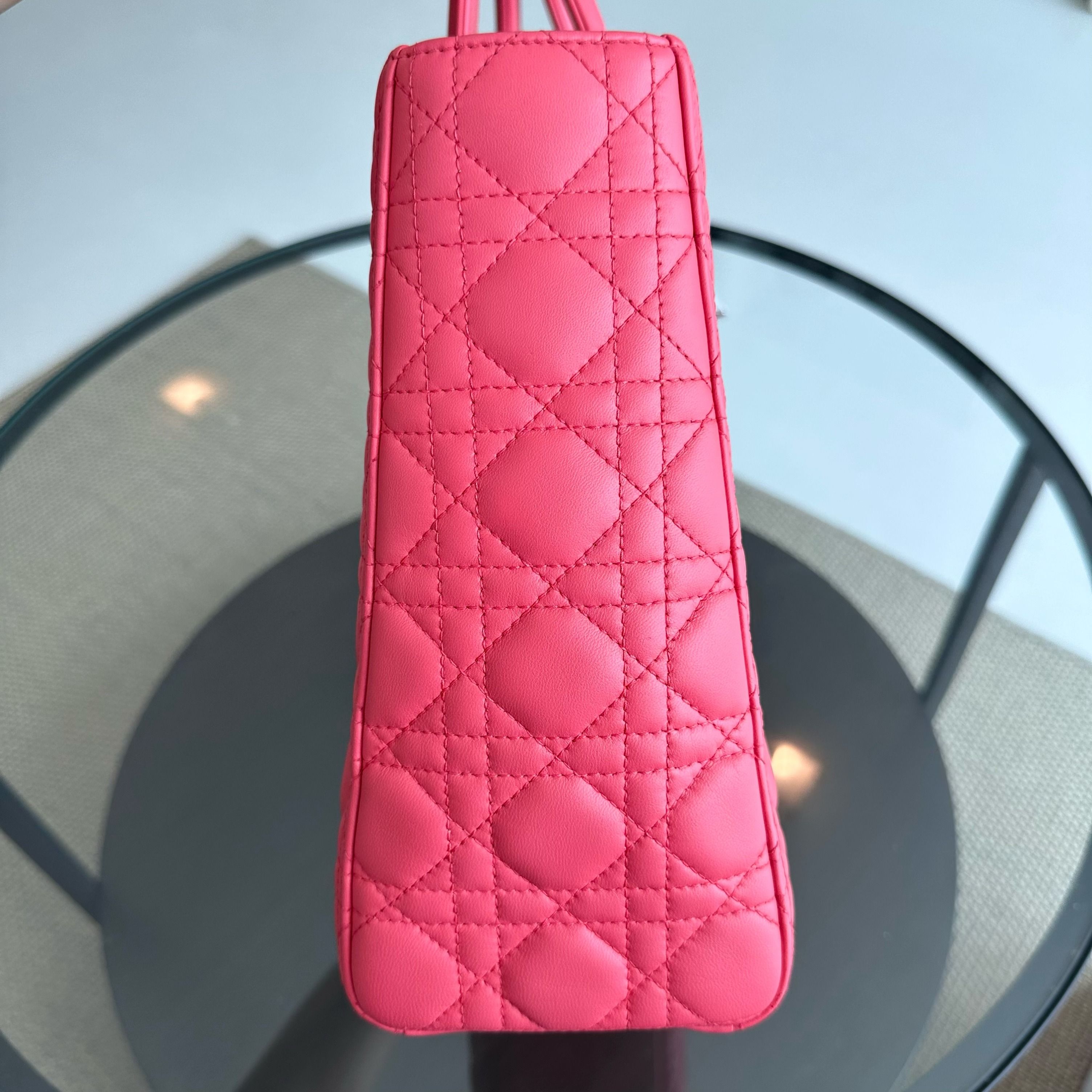 Dior Lady Large Lambskin Cannage Hot Pink SHW - Luxury Evermore