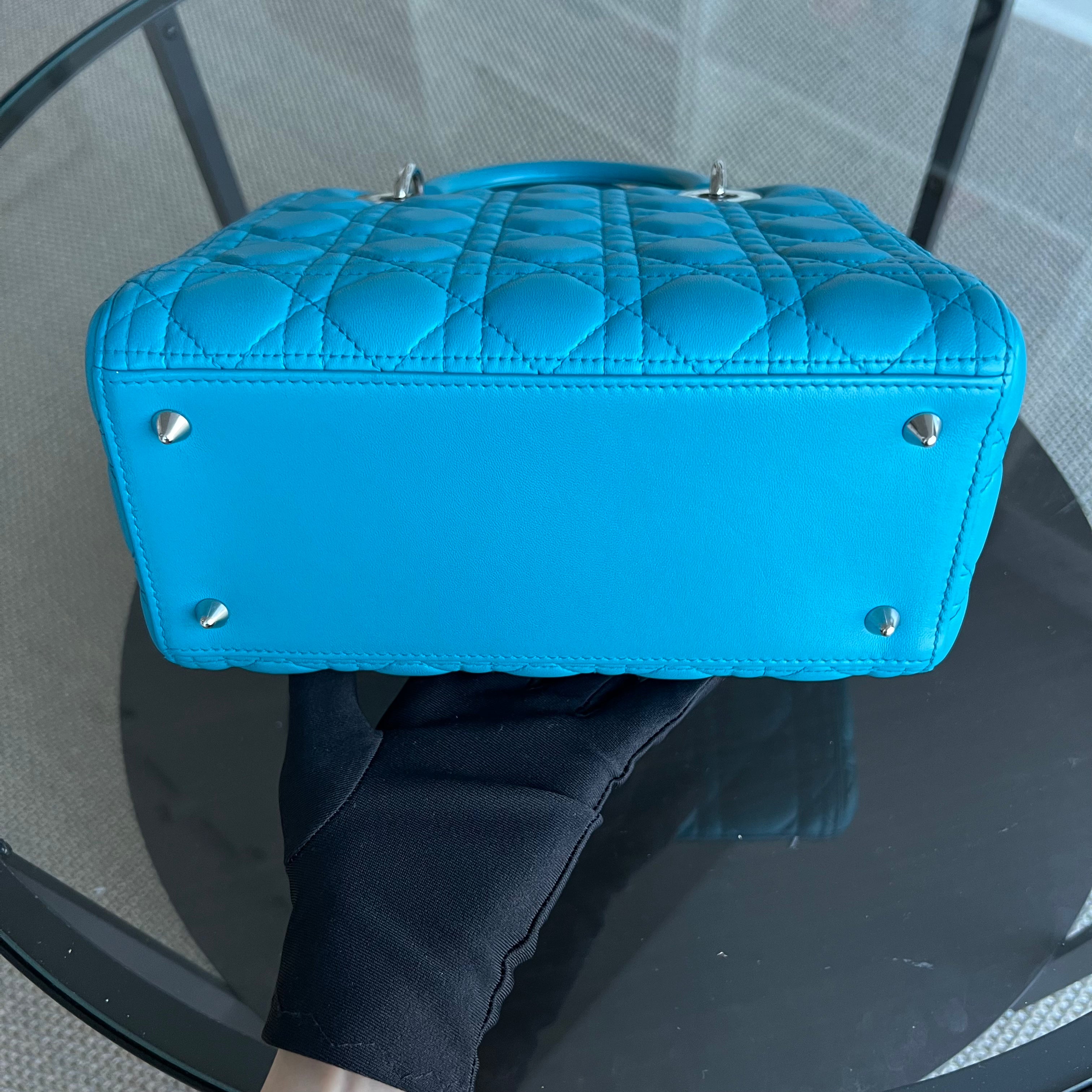 Dior Lady Medium Cannage Lambskin Blue Silver Hardware - Luxury Evermore