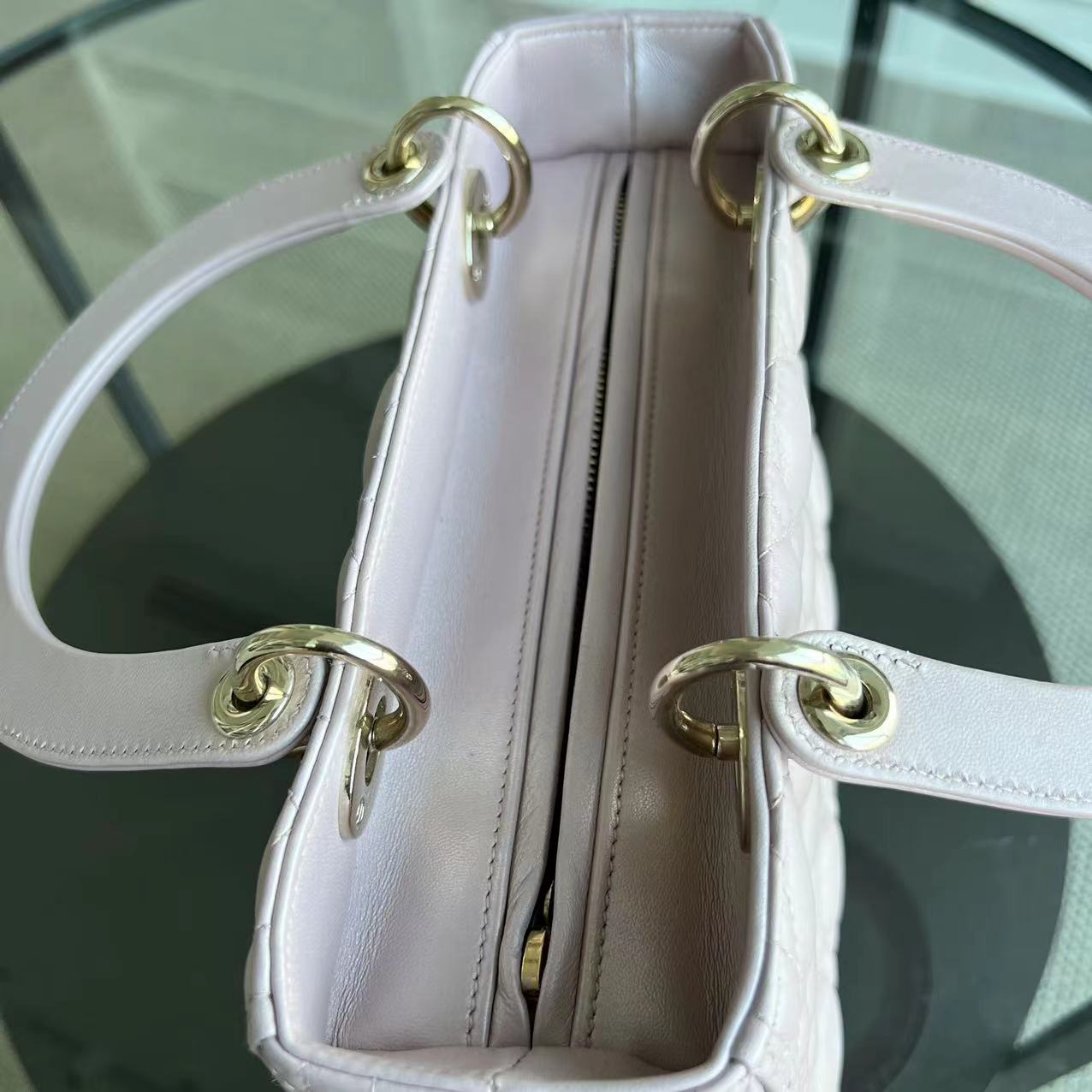 Dior Lady Medium Cannage Lambskin Iridescent Sakura Pink Golden Hardware - Luxury Evermore
