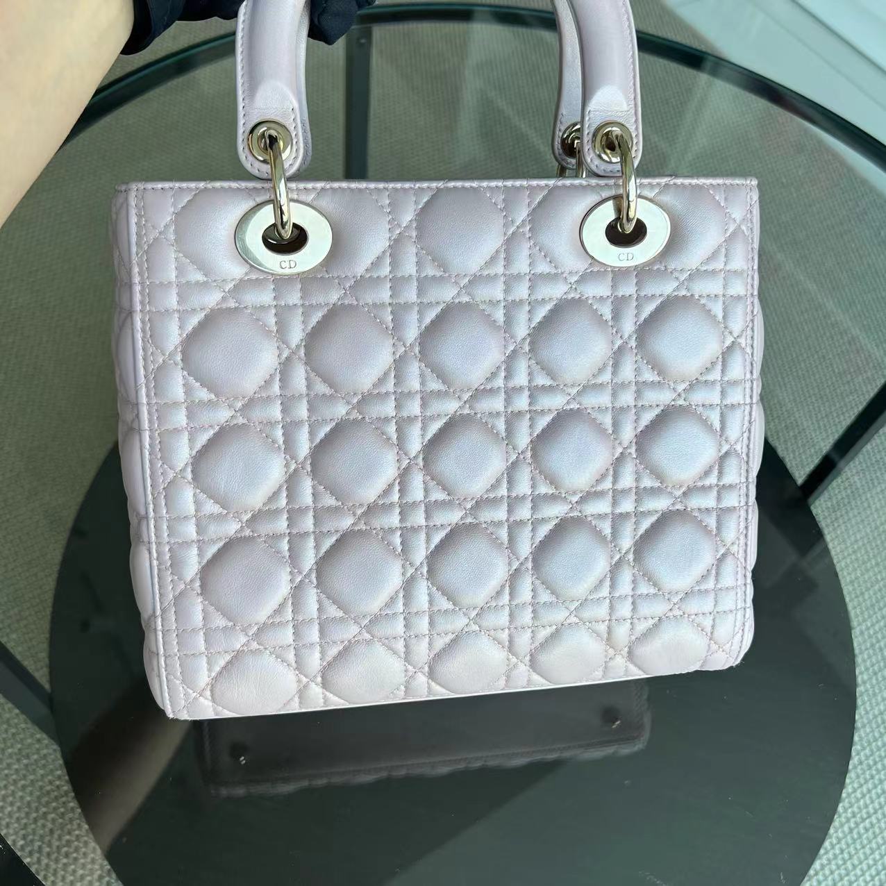 Dior Lady Medium Cannage Lambskin Iridescent Sakura Pink Golden Hardware - Luxury Evermore