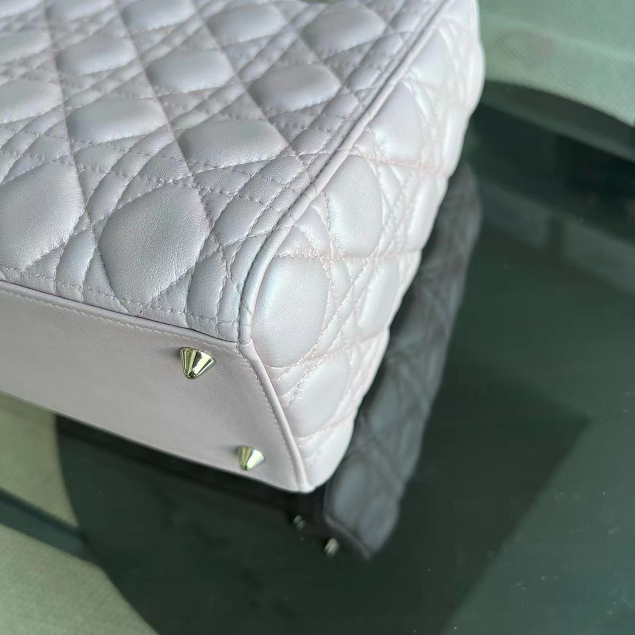 Dior Lady Medium Cannage Lambskin Iridescent Sakura Pink Golden Hardware - Luxury Evermore