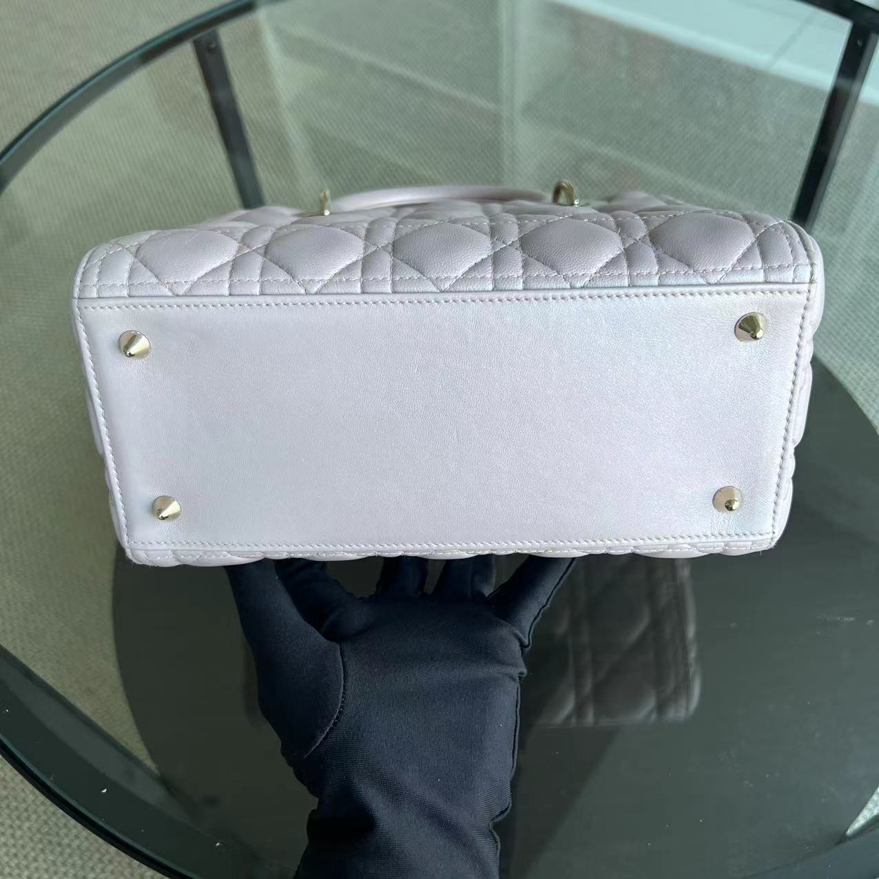 Dior Lady Medium Cannage Lambskin Iridescent Sakura Pink Golden Hardware - Luxury Evermore