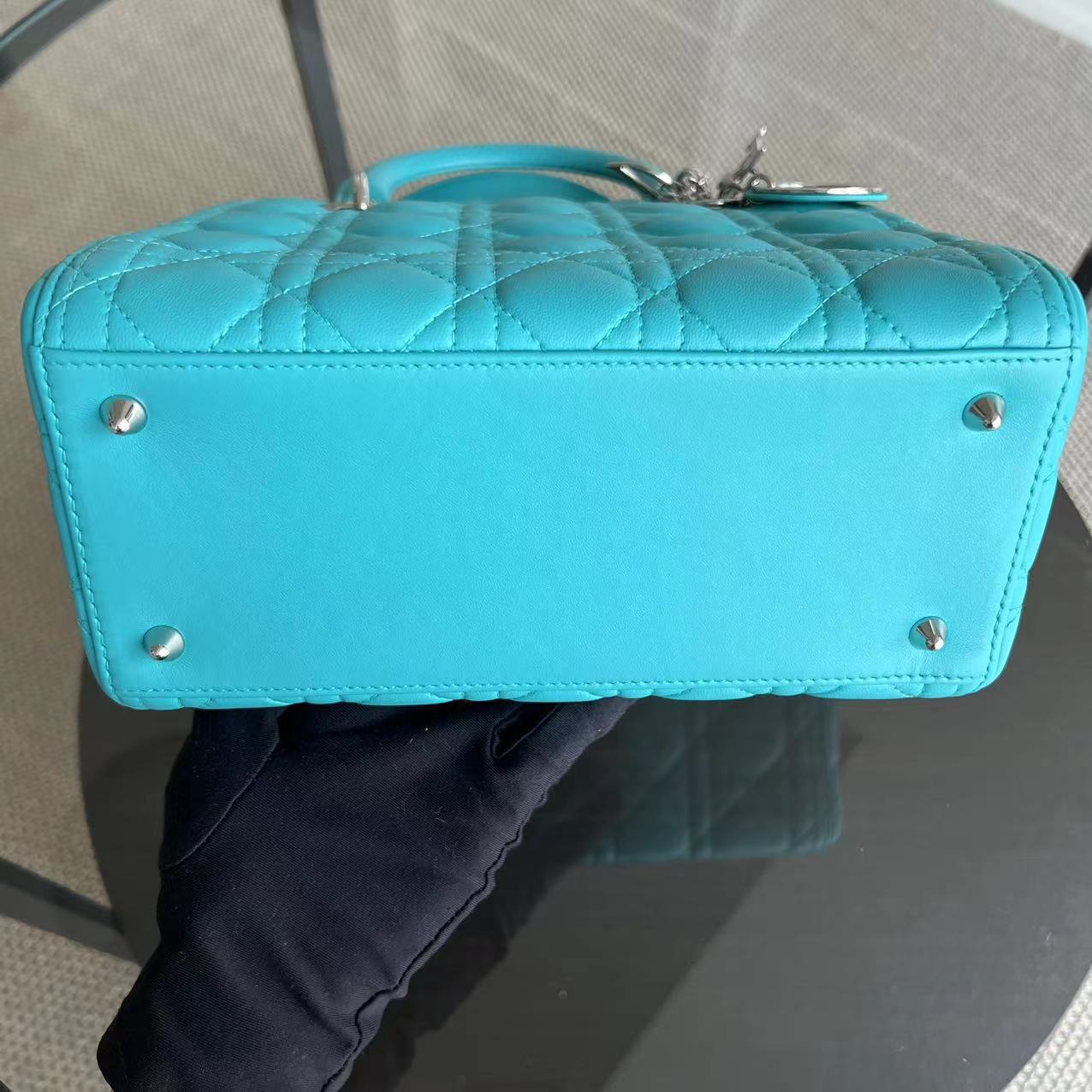 Dior Lady Medium Cannage Lambskin Light Blue Silver Hardware - Luxury Evermore