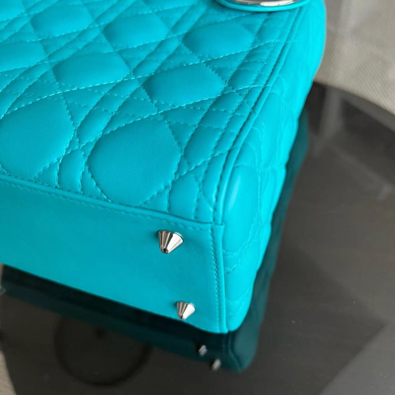 Dior Lady Medium Cannage Lambskin Light Blue Silver Hardware - Luxury Evermore