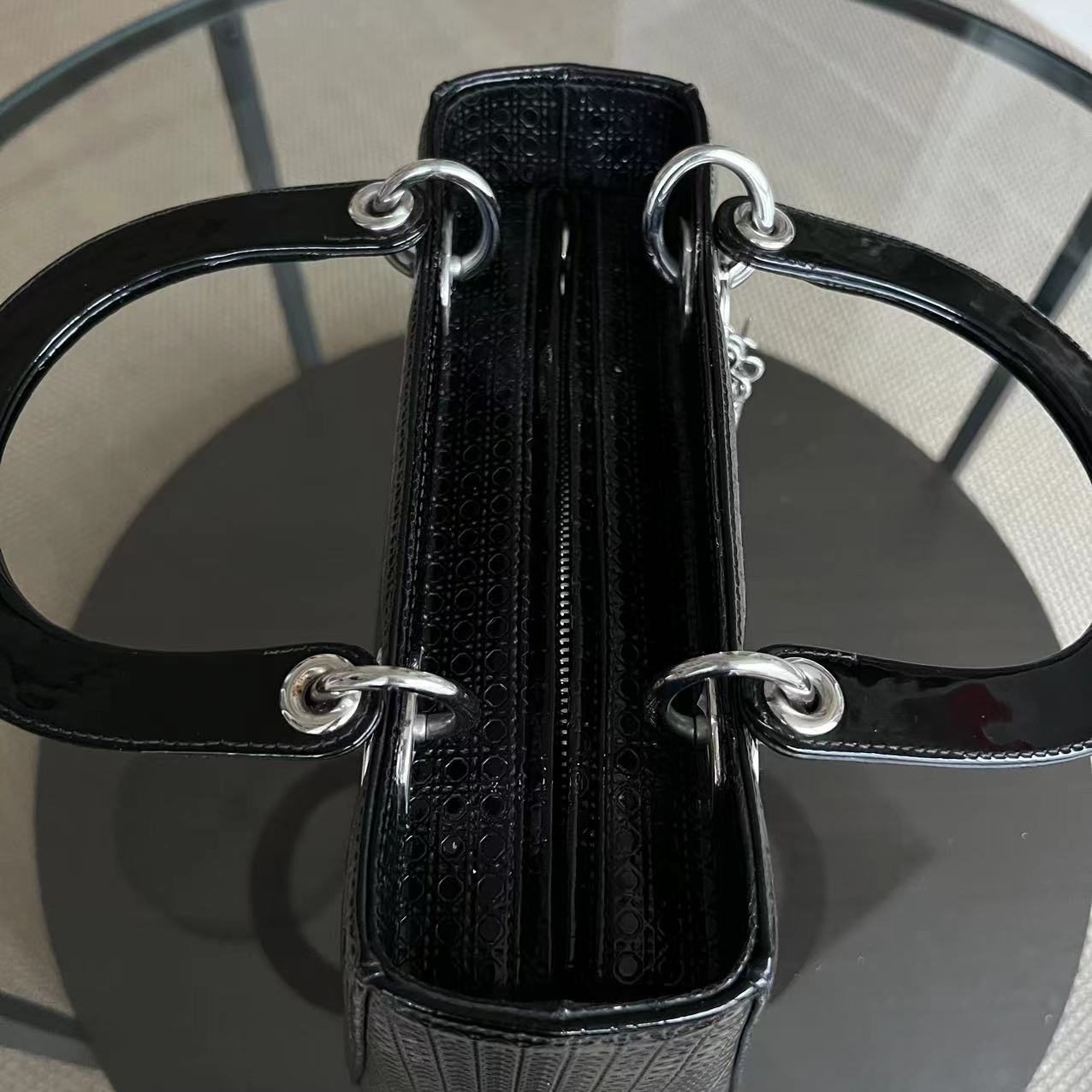 Dior Lady Medium Micro Cannage Patent Calfskin Black SHW - Luxury Evermore