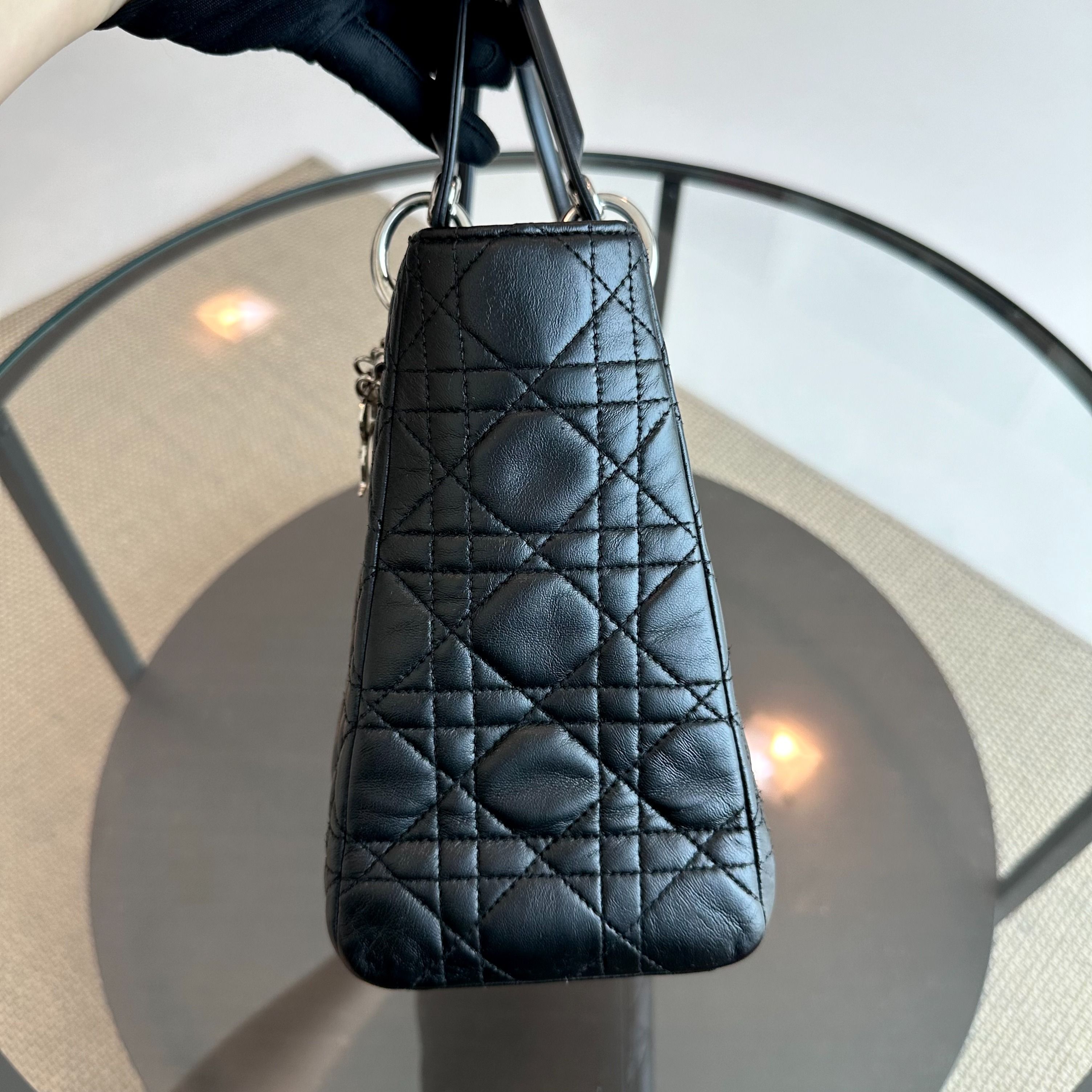Dior Lady Medium Vintage Cannage Lambskin Black SHW - Luxury Evermore