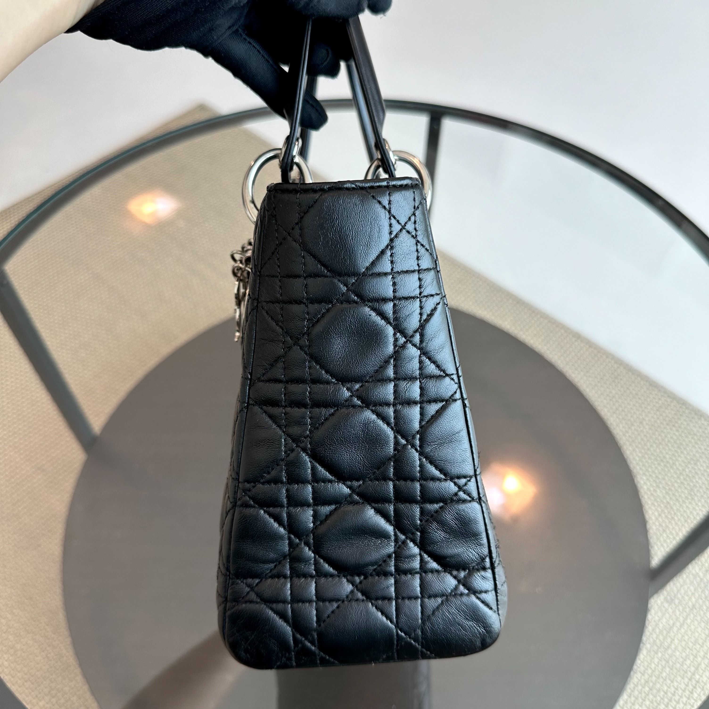 Dior Lady Medium Vintage Cannage Lambskin Black SHW - Luxury Evermore
