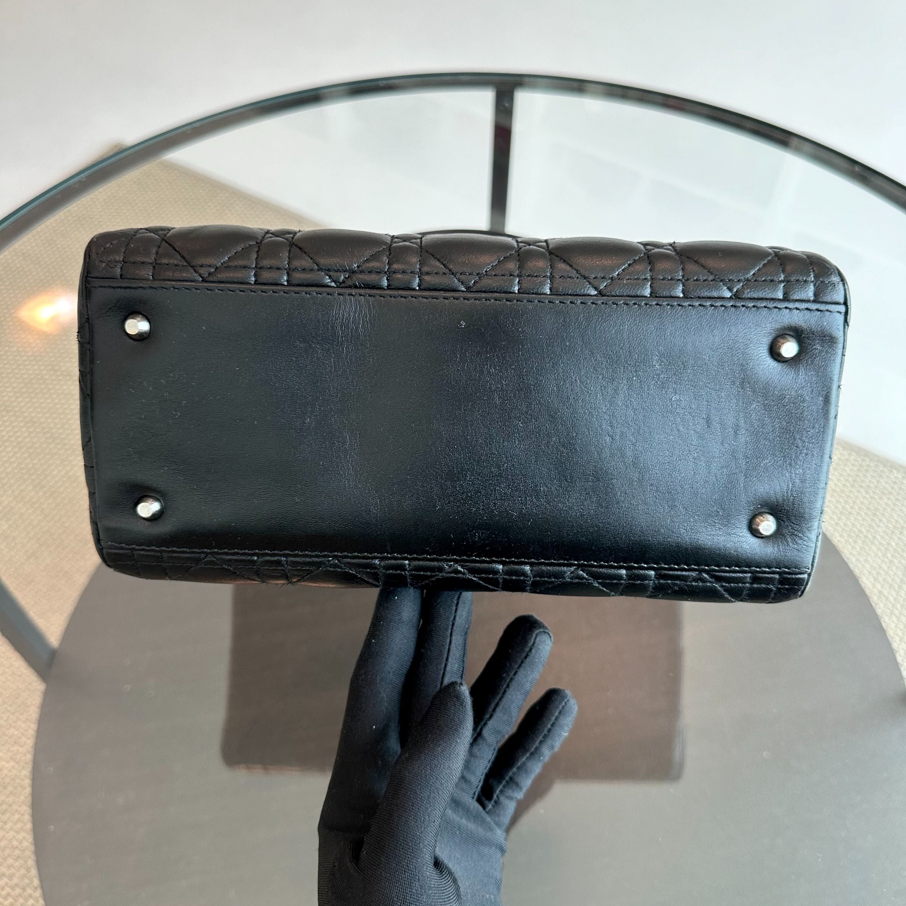 Dior Lady Medium Vintage Cannage Lambskin Black SHW - Luxury Evermore