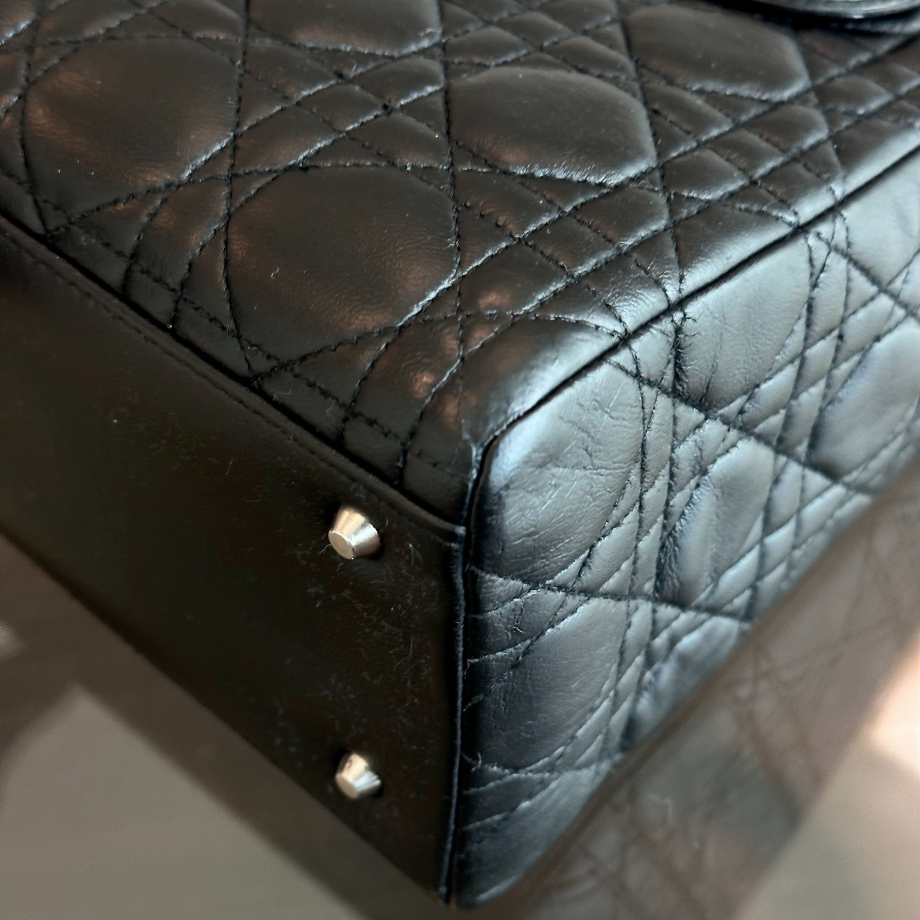 Dior Lady Medium Vintage Cannage Lambskin Black SHW - Luxury Evermore
