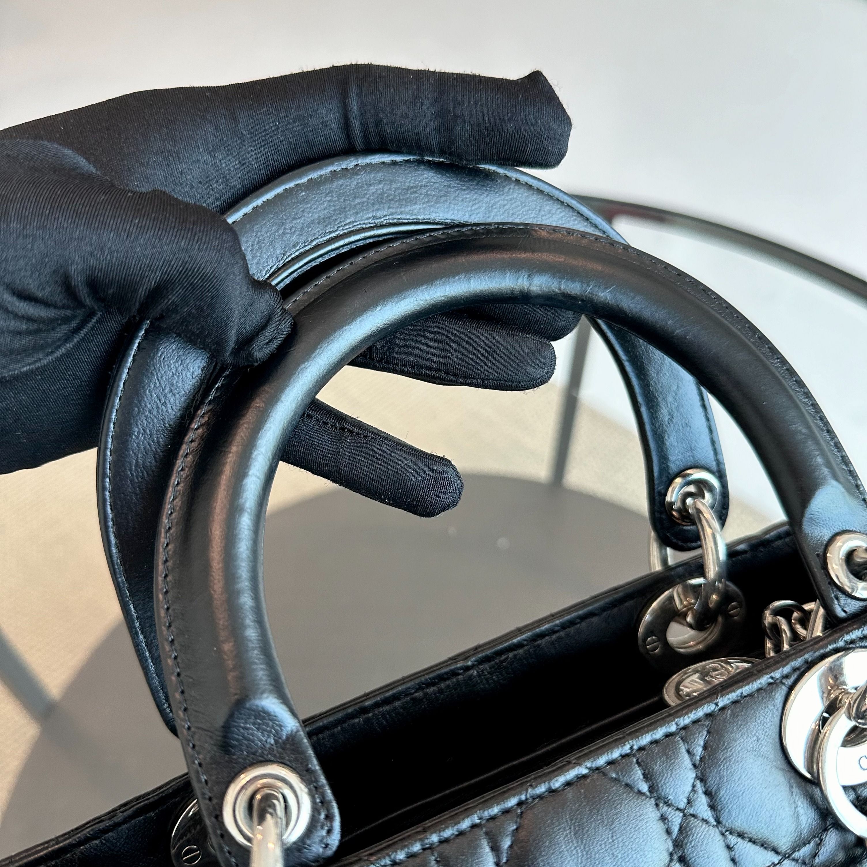 Dior Lady Medium Vintage Cannage Lambskin Black SHW - Luxury Evermore