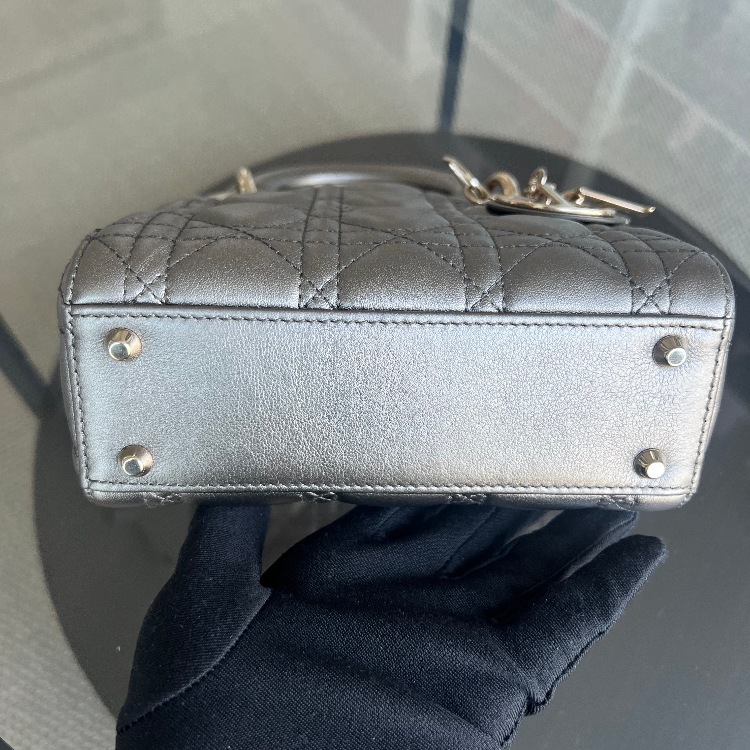 Dior Lady Mini Calfskin Cannage Bronze Metallic Golden Hardware Chain Strap - Luxury Evermore