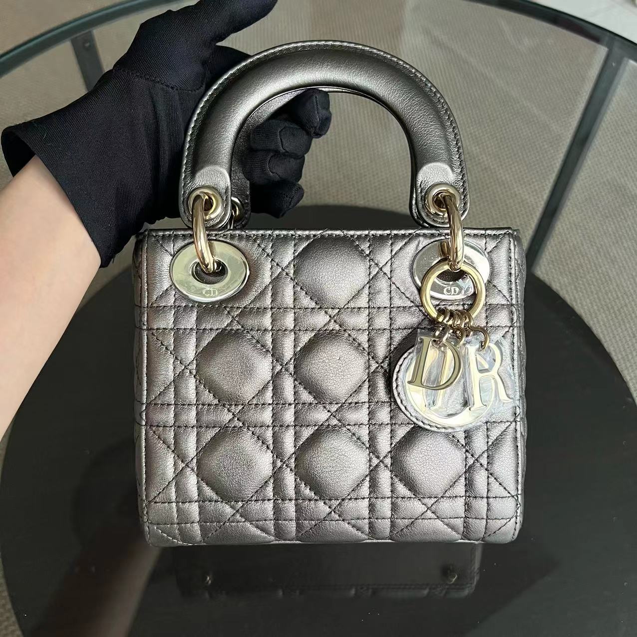 Dior Lady Mini Calfskin Cannage Metallic Bronze Gold GHW - Luxury Evermore