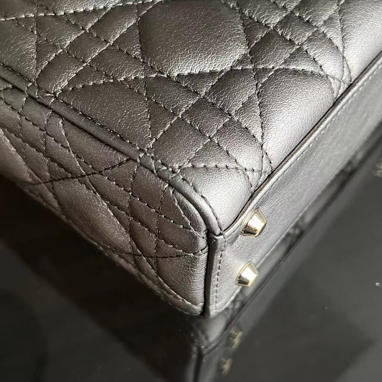 Dior Lady Mini Calfskin Cannage Metallic Bronze Gold GHW - Luxury Evermore