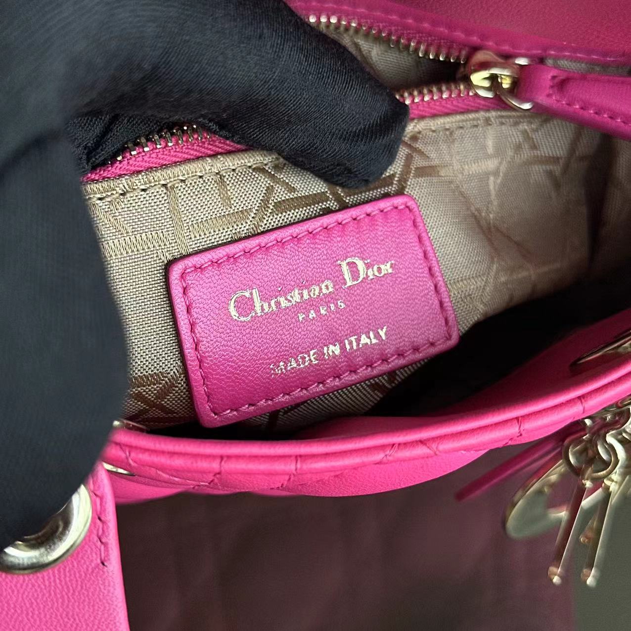 Dior Lady Mini Cannage Lambskin Hot Pink GHW - Luxury Evermore