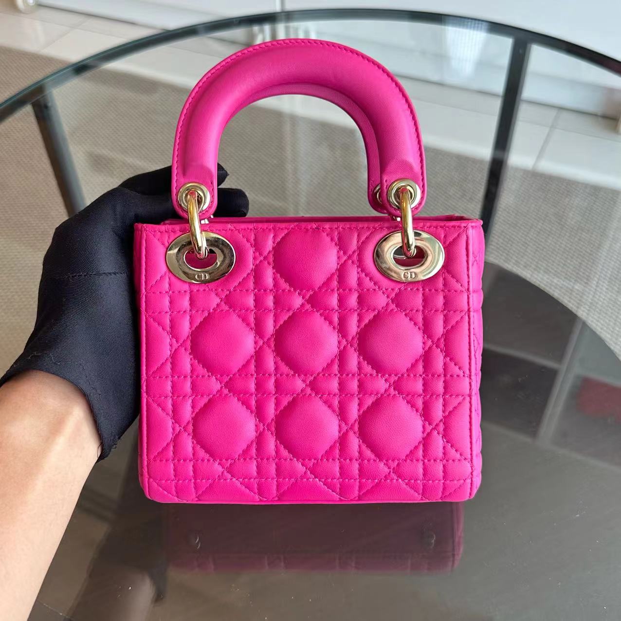 Dior Lady Mini Cannage Lambskin Hot Pink GHW - Luxury Evermore