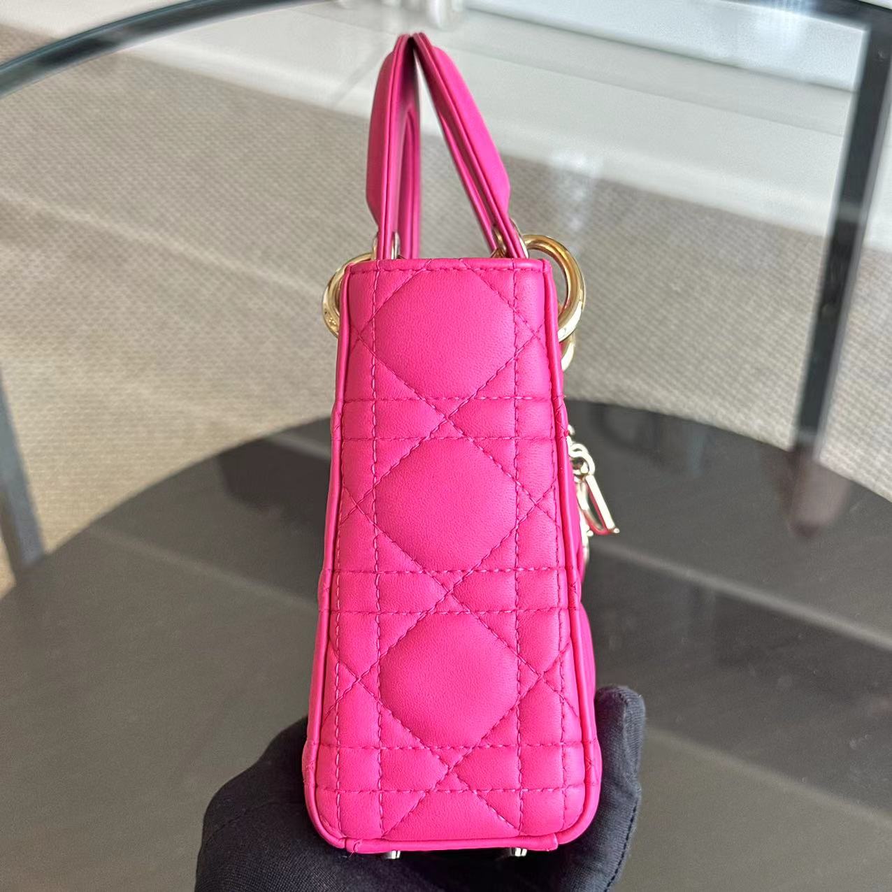 Dior Lady Mini Cannage Lambskin Hot Pink GHW - Luxury Evermore