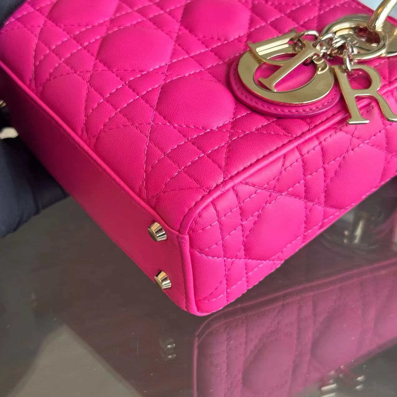 Dior Lady Mini Cannage Lambskin Hot Pink GHW - Luxury Evermore