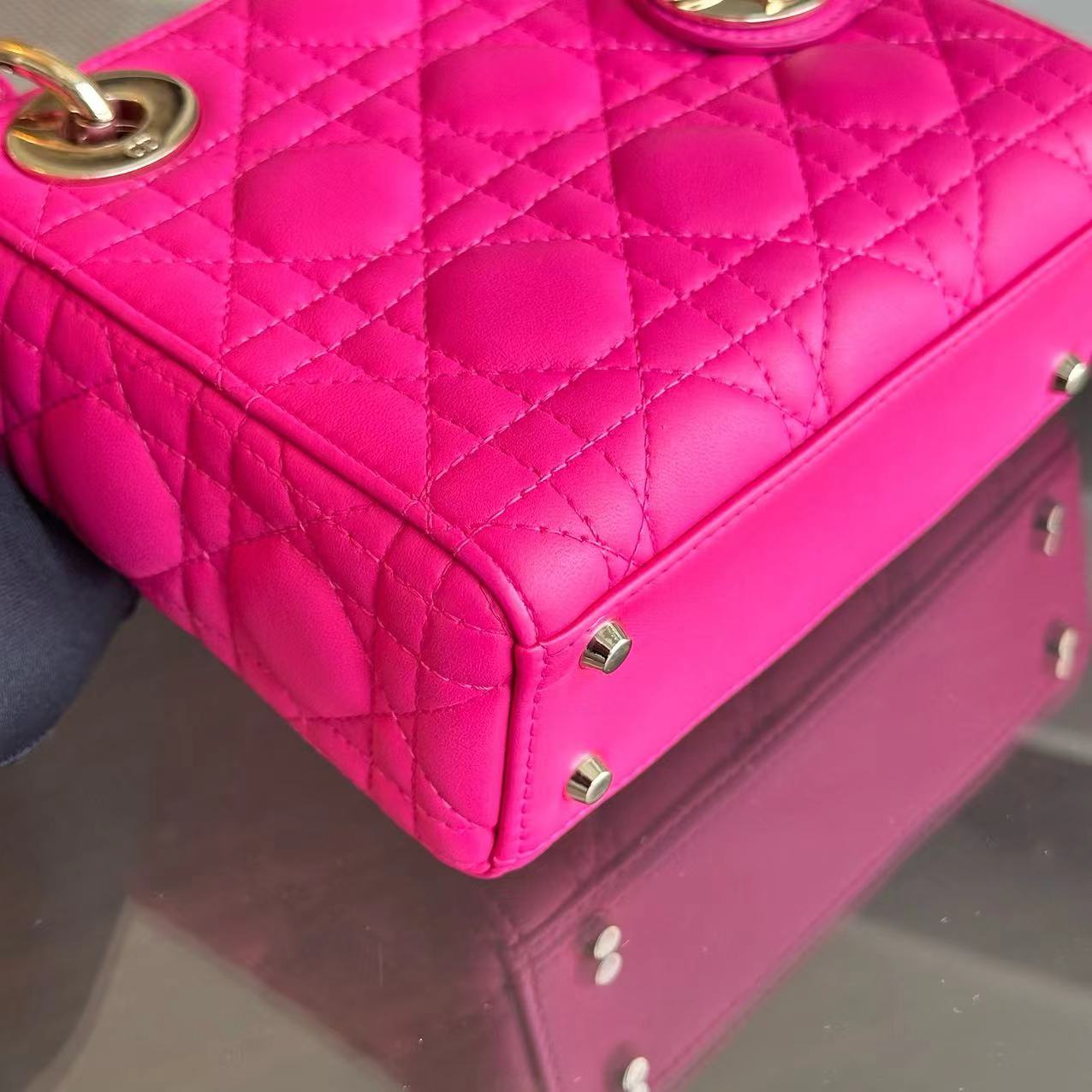 Dior Lady Mini Cannage Lambskin Hot Pink GHW - Luxury Evermore
