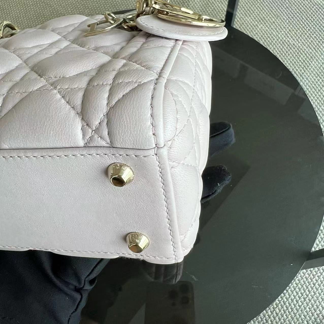 Dior Lady Mini Cannage Lambskin Light Sakura Pink Golden Hardware Chain Strap - Luxury Evermore