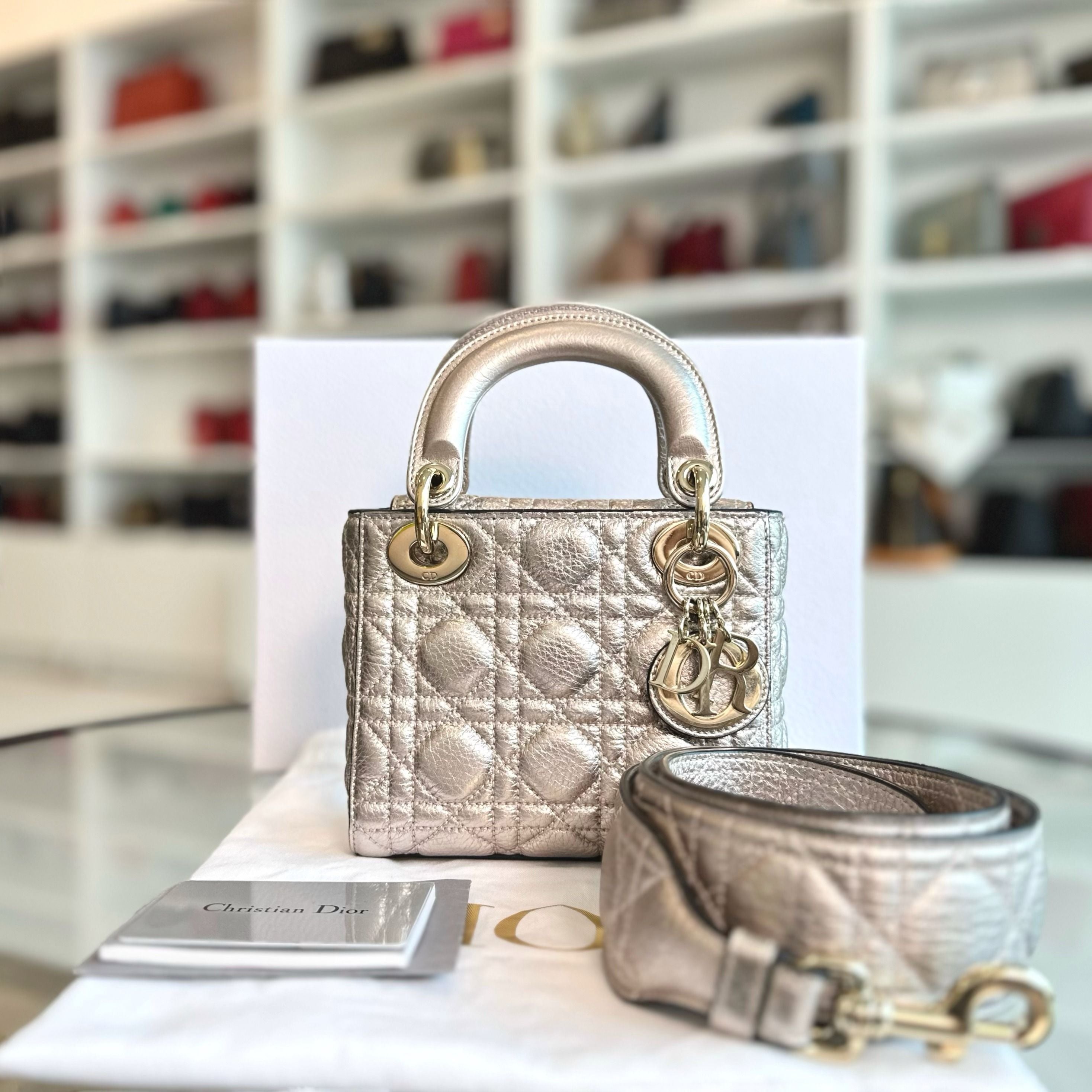 Dior Lady Mini Metallic Calfskin Rose Gold GHW - Luxury Evermore