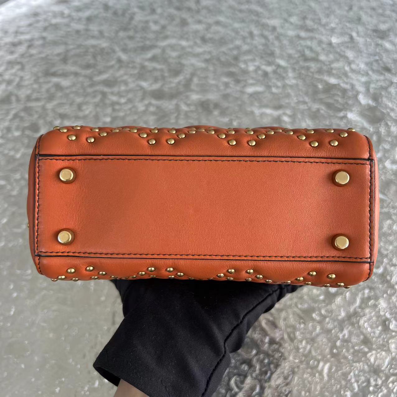 Dior Lady Mini Studded Calfskin Caramel Golden Hardware - Luxury Evermore