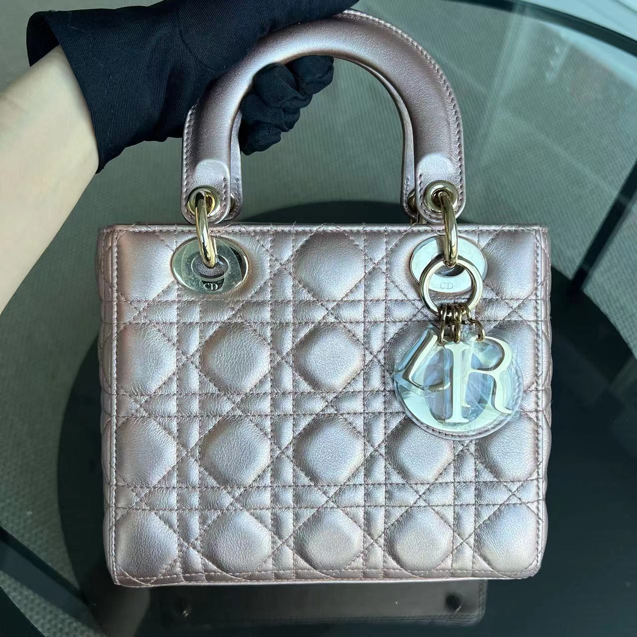 Dior Lady Small ABC MyABC Cannage Lambskin Iridescent Light Pink Golden Hardware - Luxury Evermore