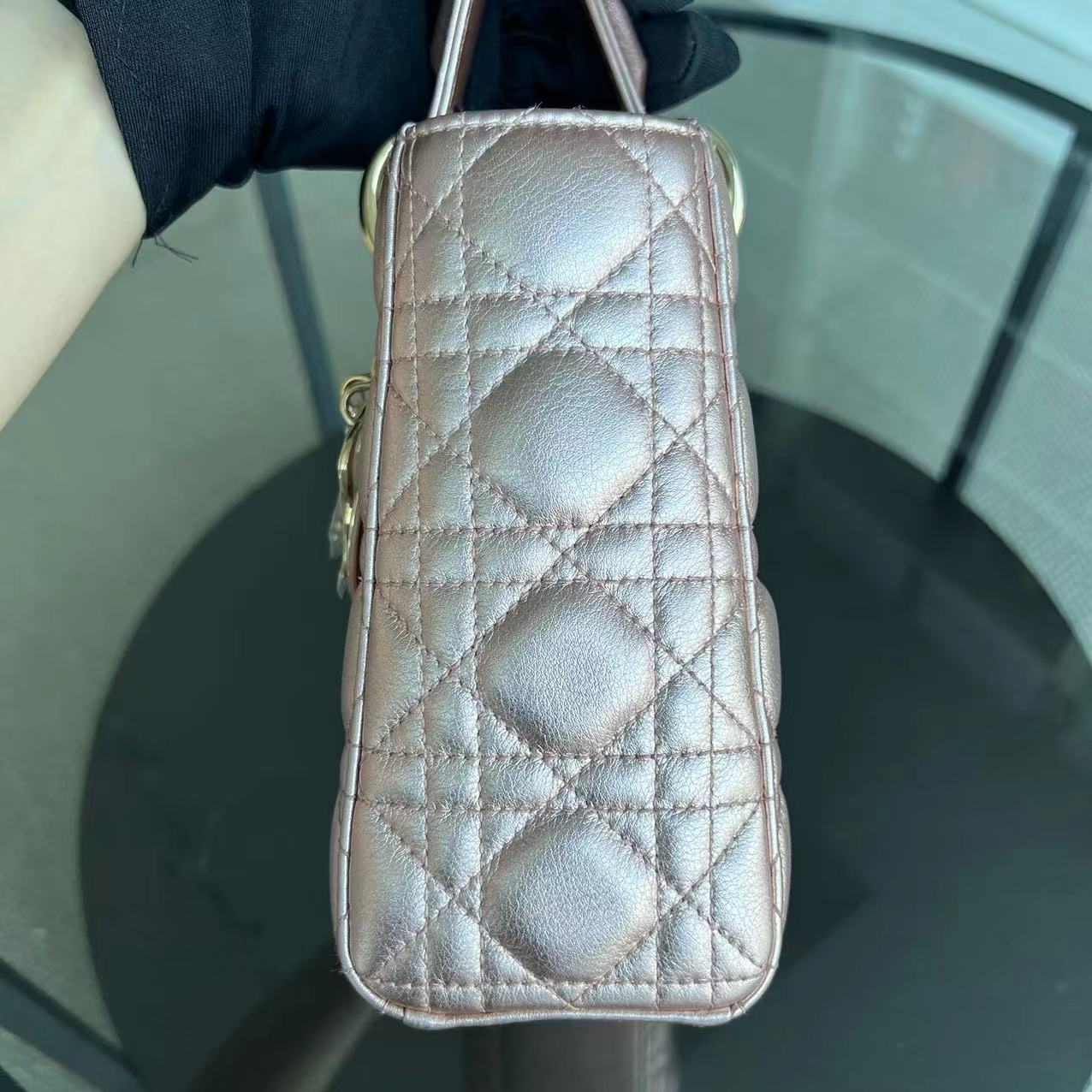 Dior Lady Small ABC MyABC Cannage Lambskin Iridescent Light Pink Golden Hardware - Luxury Evermore