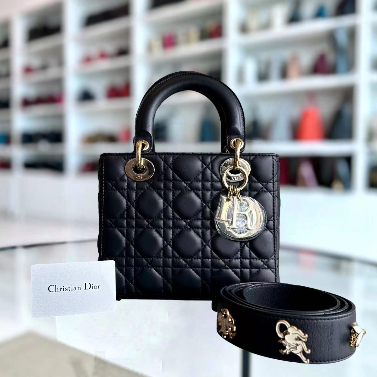 Dior Lady Small Cannage Lambskin Charm Badge ABC MYABC Dark Grey Gray GHW - Luxury Evermore
