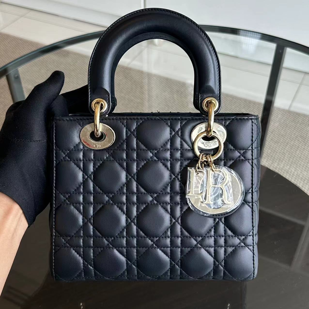 Dior Lady Small Cannage Lambskin Charm Badge ABC MYABC Dark Grey Gray GHW - Luxury Evermore